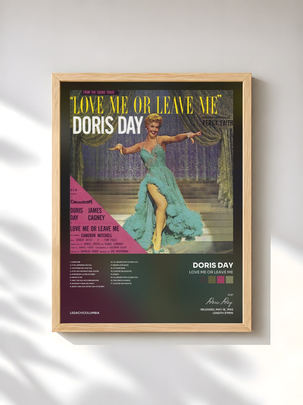 #bois Tableau de l'album Love Me Or Leave Me de Doris Day, cadre en bois brut, imprimé et encadré en France