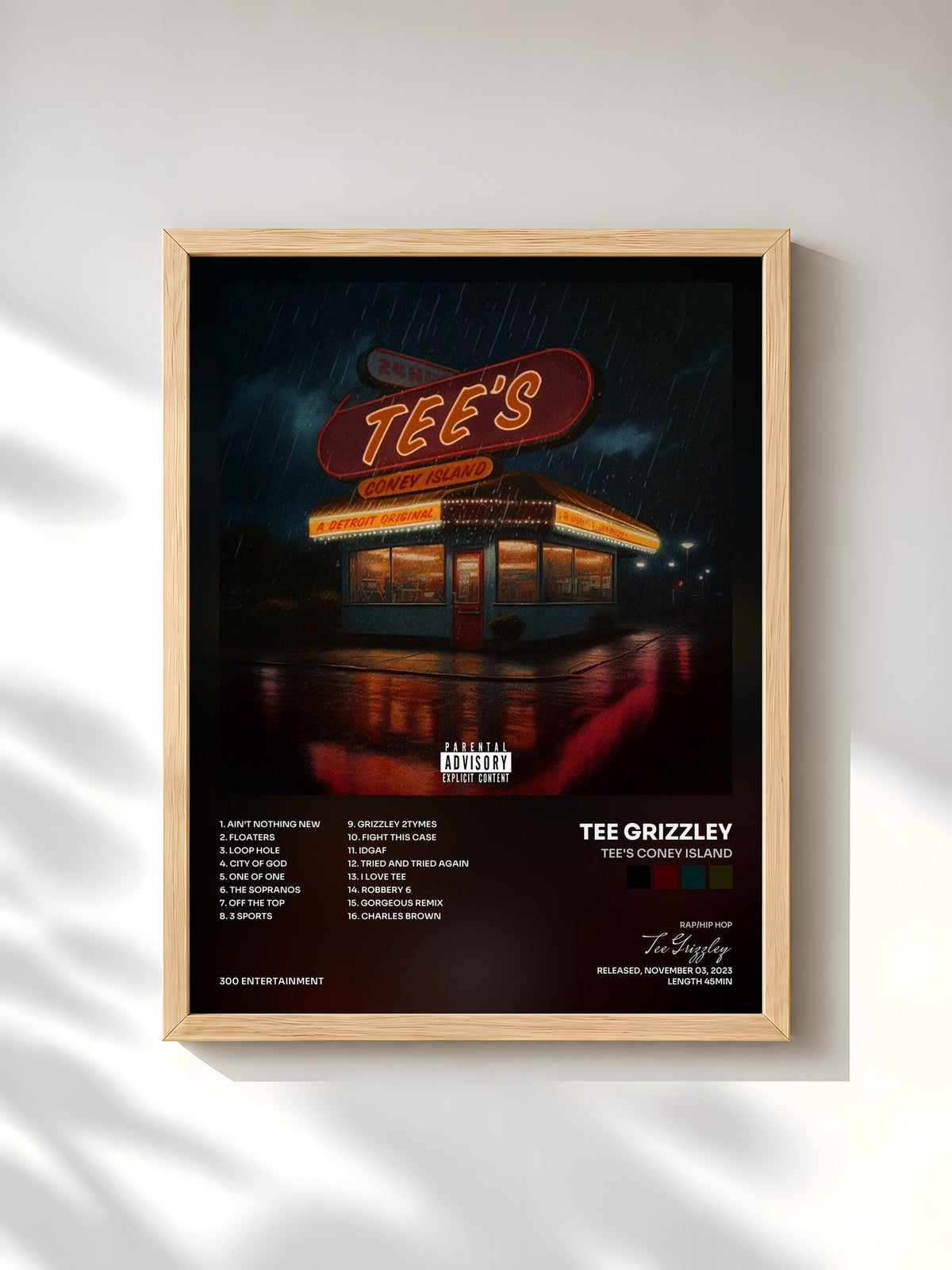 #bois Tableau de l'album Tee's Coney Island de Tee Grizzley, cadre en bois brut, imprimé et encadré en France