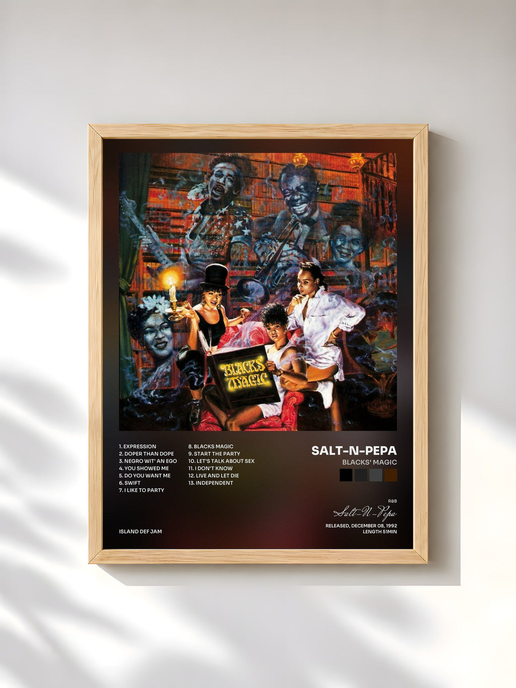 #bois Tableau de l'album Blacks' Magic de Salt-N-Pepa, cadre en bois brut, imprimé et encadré en France