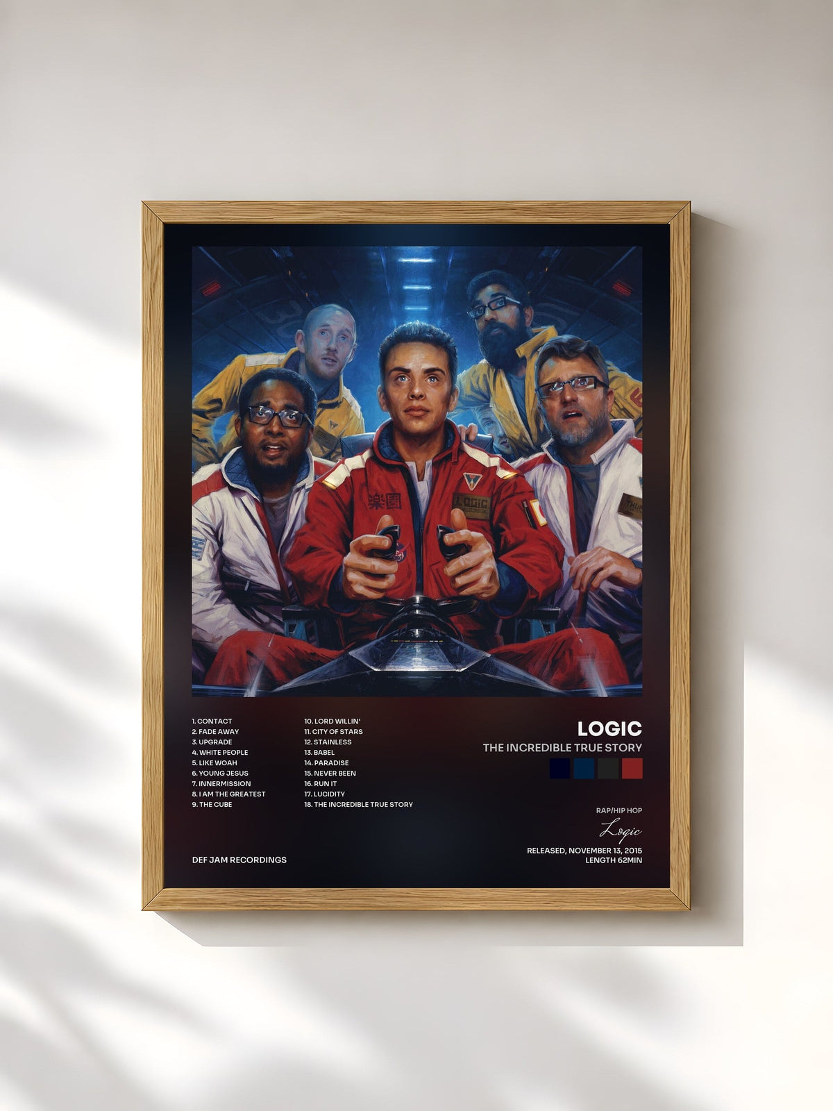 #bois Tableau de l'album The Incredible True Story de Logic, cadre en bois brut, imprimé et encadré en France