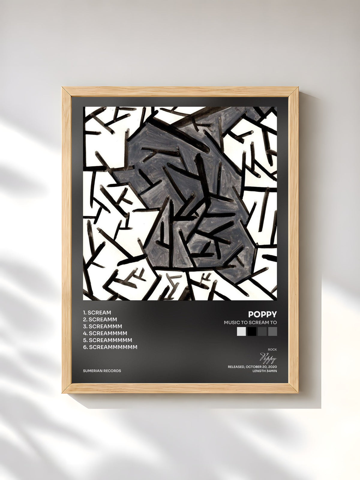 #bois Tableau de l'album Music To Scream To de Poppy, cadre en bois brut, imprimé et encadré en France