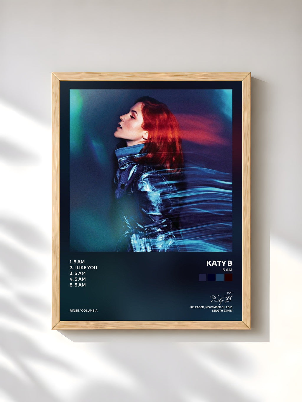 #bois Tableau de l'album 5 AM de Katy B, cadre en bois brut, imprimé et encadré en France