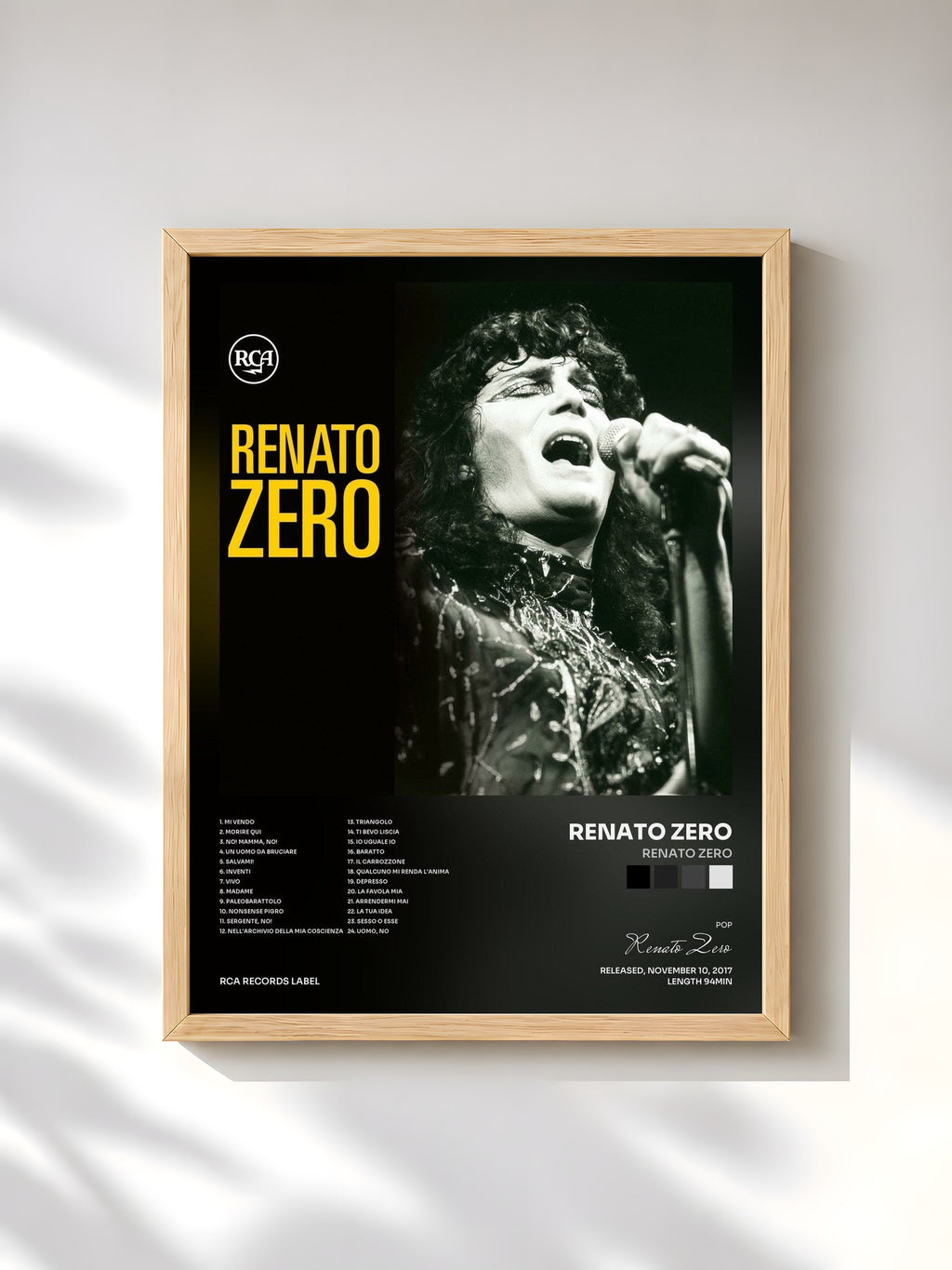 #bois Tableau de l'album Renato Zero de Renato Zero, cadre en bois brut, imprimé et encadré en France