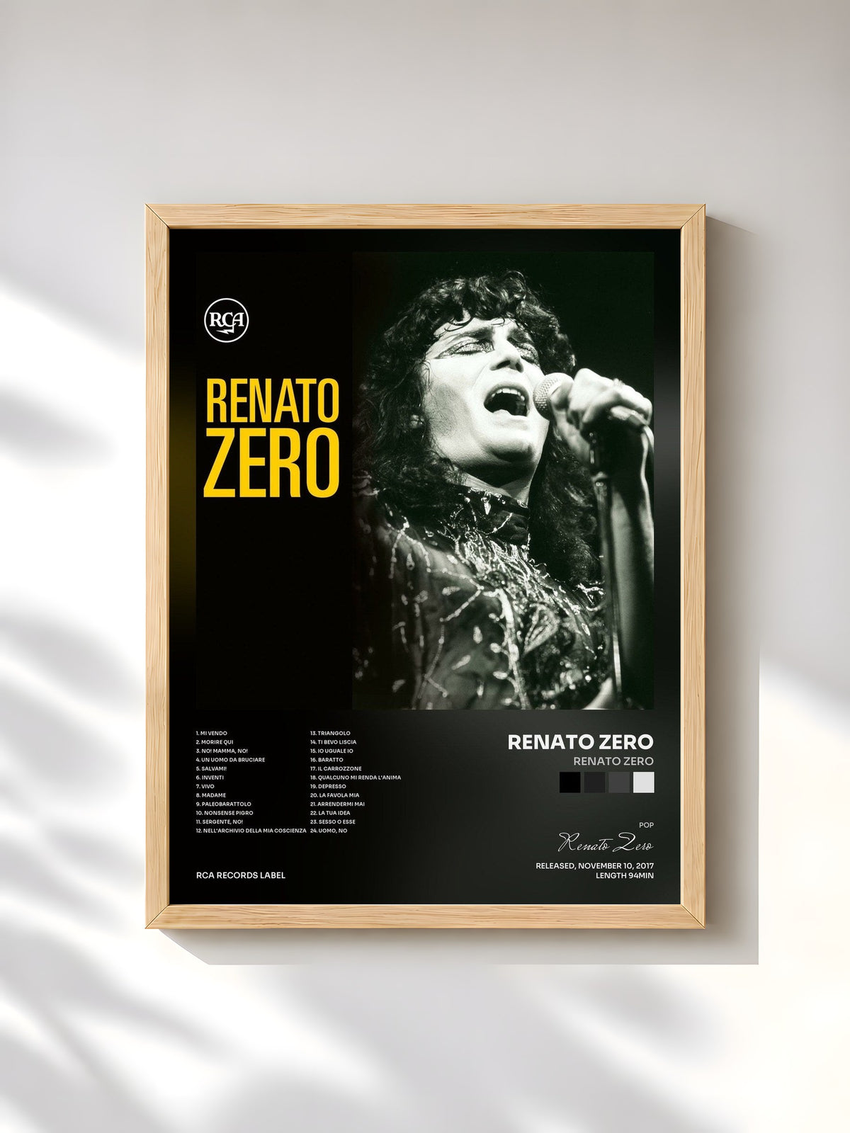 #bois Tableau de l'album Renato Zero de Renato Zero, cadre en bois brut, imprimé et encadré en France