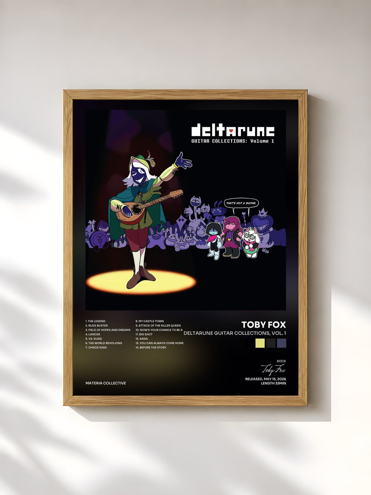 #bois Tableau de l'album DELTARUNE Guitar Collections, Vol. 1 de Toby Fox, cadre en bois brut, imprimé et encadré en France