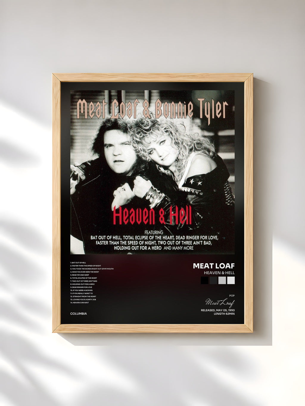 #bois Tableau de l'album Heaven & Hell de Meat Loaf, cadre en bois brut, imprimé et encadré en France