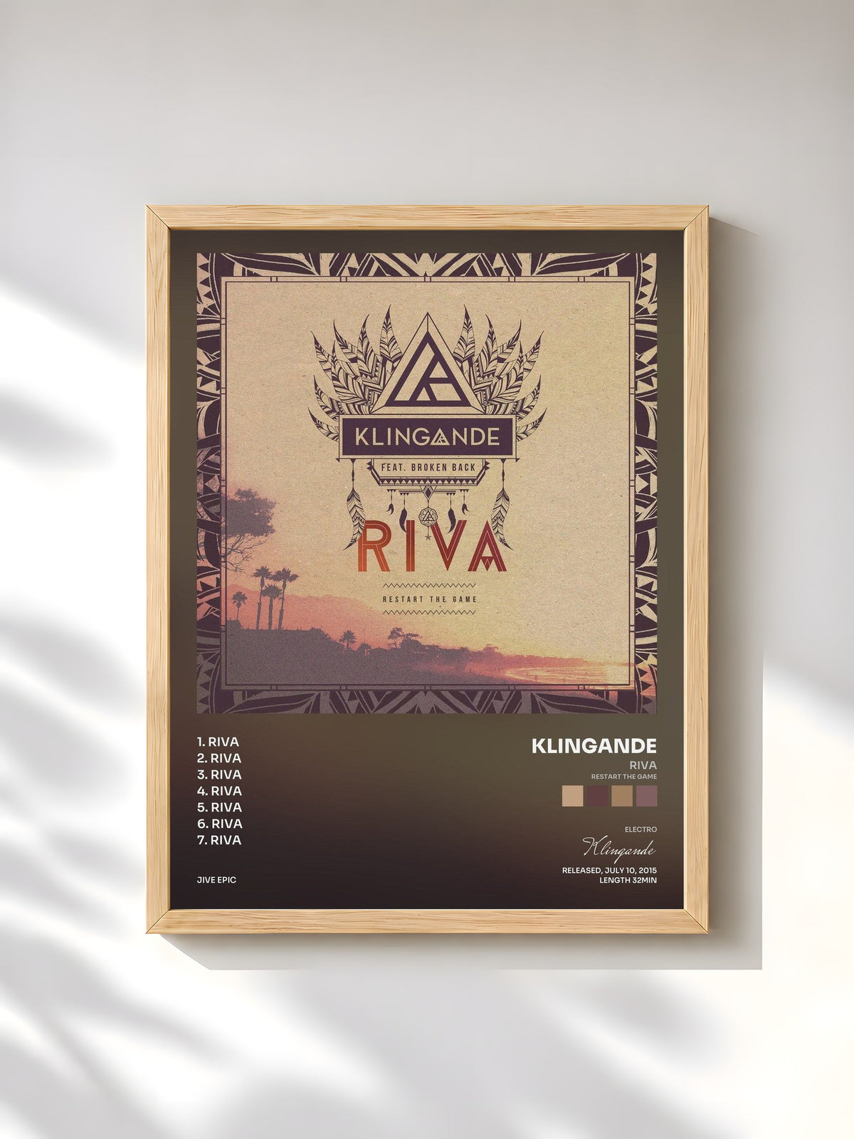 #bois Tableau de l'album RIVA (Restart the Game) EP de Klingande, cadre en bois brut, imprimé et encadré en France