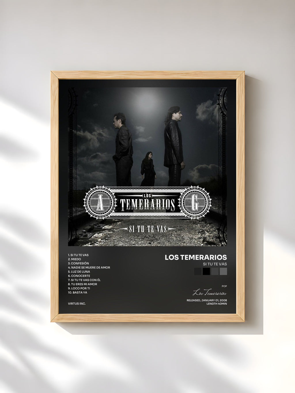 #bois Tableau de l'album Si Tu Te Vas de Los Temerarios, cadre en bois brut, imprimé et encadré en France