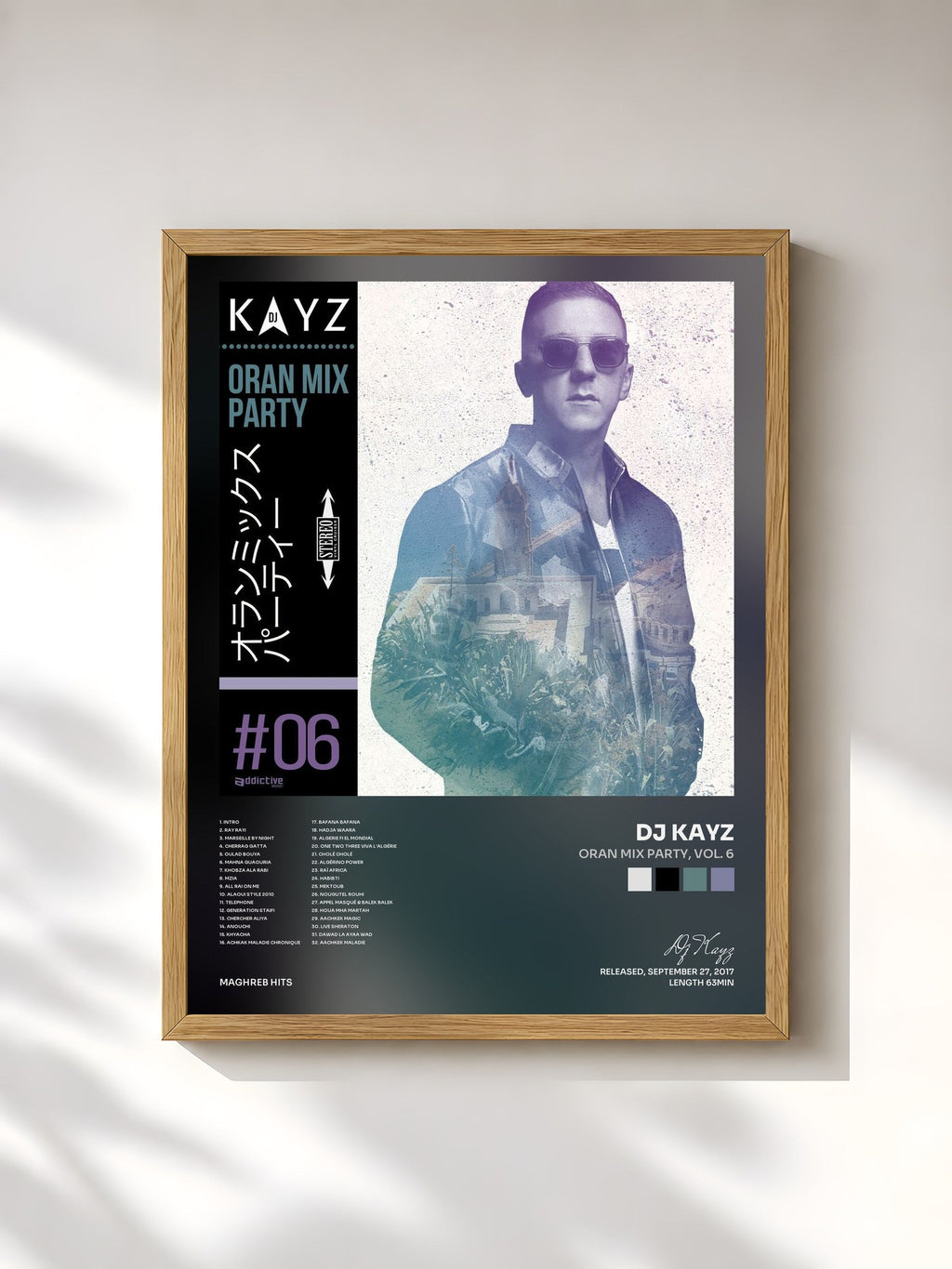 #bois Tableau de l'album Oran Mix Party, vol. 6 de Dj Kayz, cadre en bois brut, imprimé et encadré en France