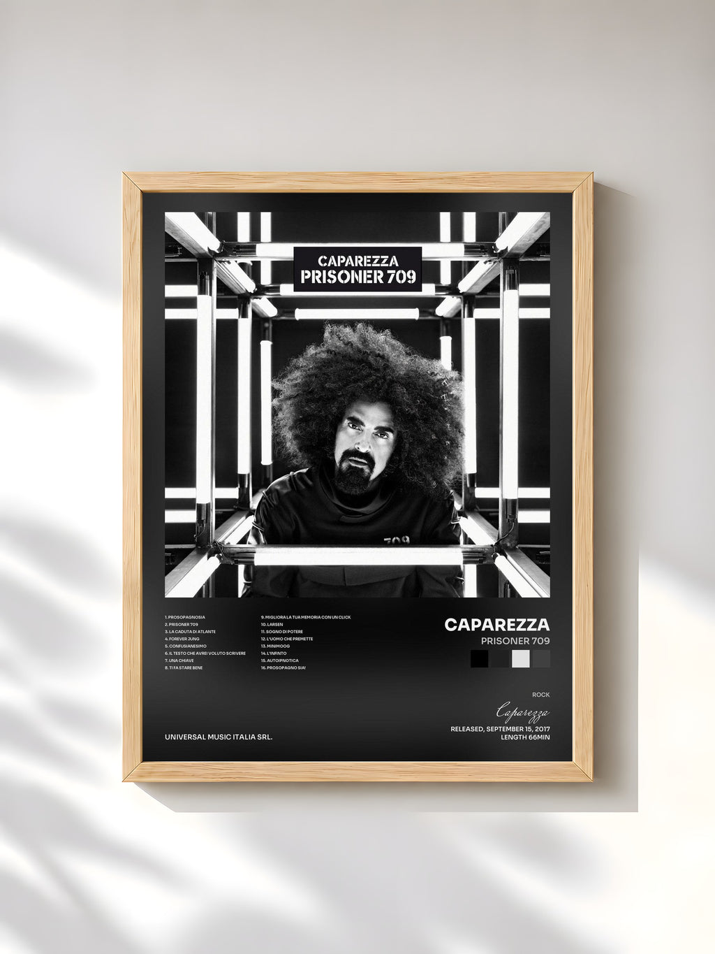 #bois Tableau de l'album Prisoner 709 de Caparezza, cadre en bois brut, imprimé et encadré en France