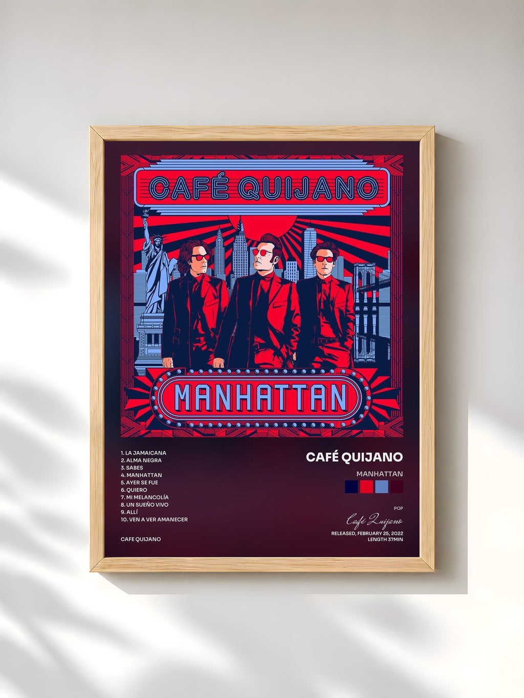 #bois Tableau de l'album Manhattan de Café Quijano, cadre en bois brut, imprimé et encadré en France