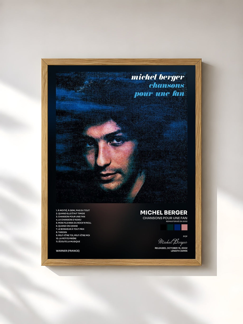 #bois Tableau de l'album Chansons pour une fan (Remasterisé en 2002) de Michel Berger, cadre en bois brut, imprimé et encadré en France