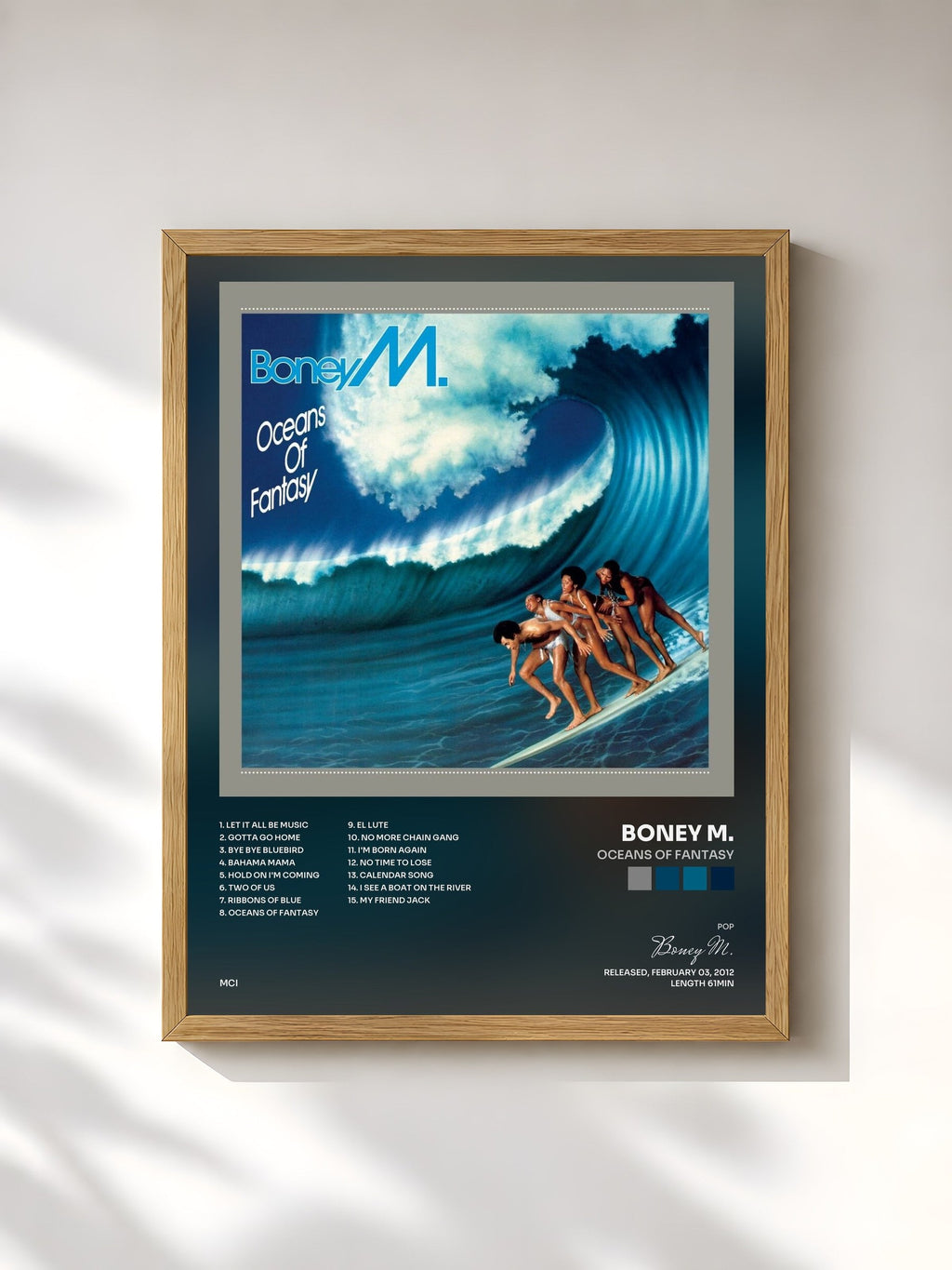 #bois Tableau de l'album Oceans Of Fantasy de Boney M., cadre en bois brut, imprimé et encadré en France