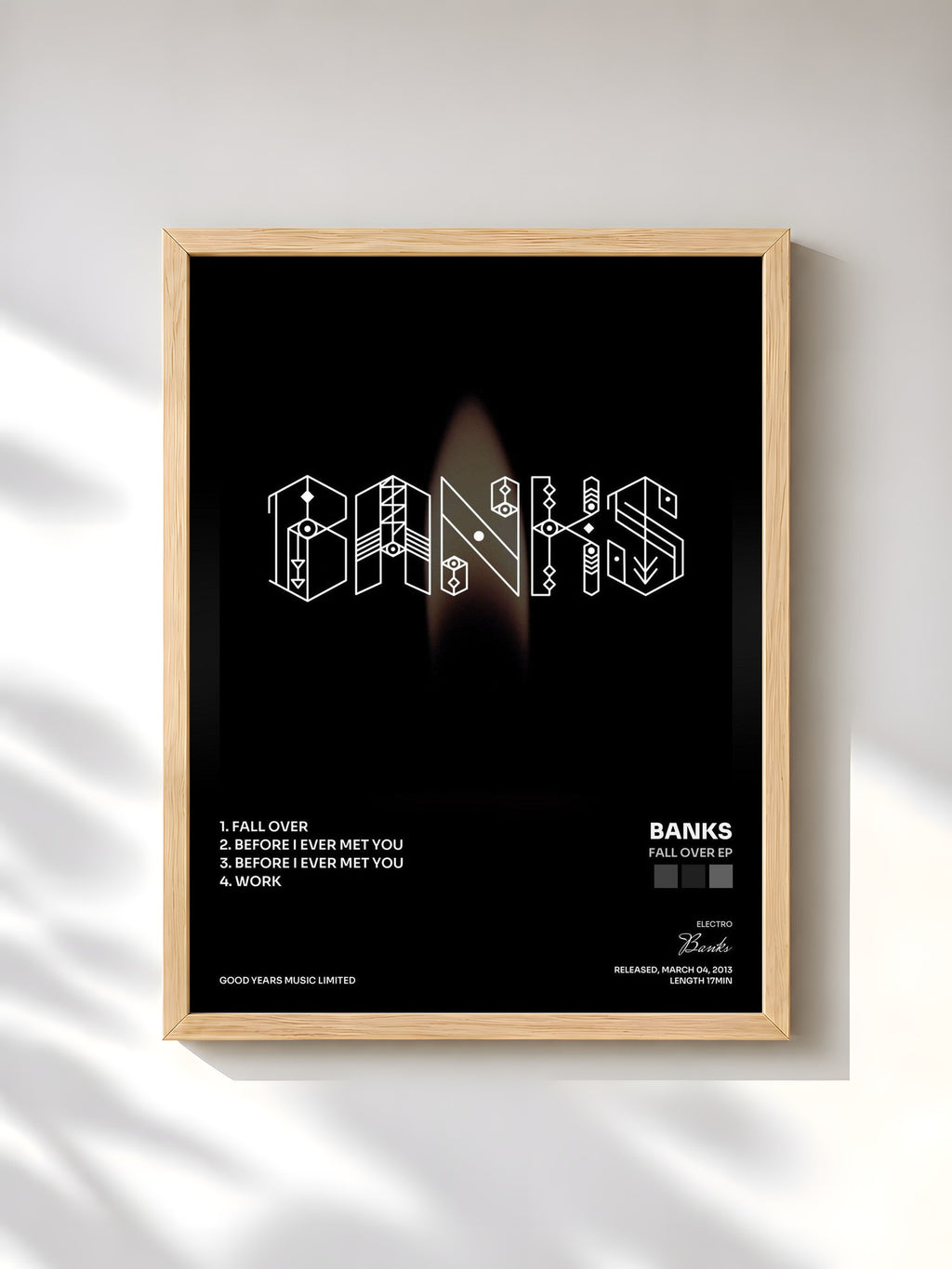 #bois Tableau de l'album Fall Over EP de Banks, cadre en bois brut, imprimé et encadré en France