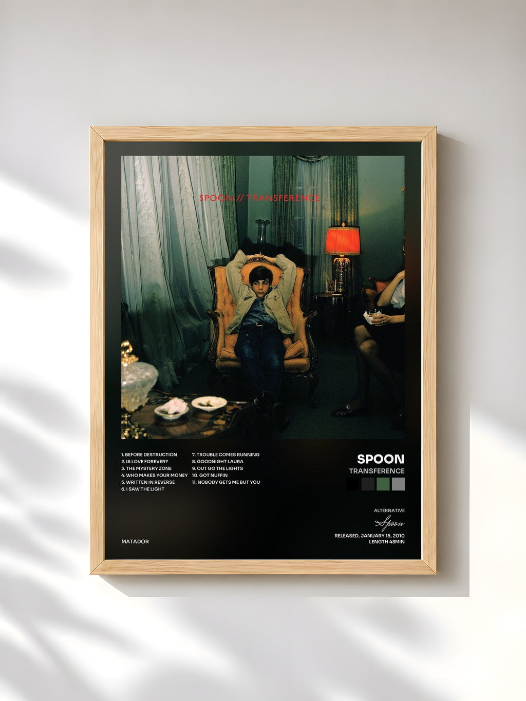 #bois Tableau de l'album Transference de Spoon, cadre en bois brut, imprimé et encadré en France