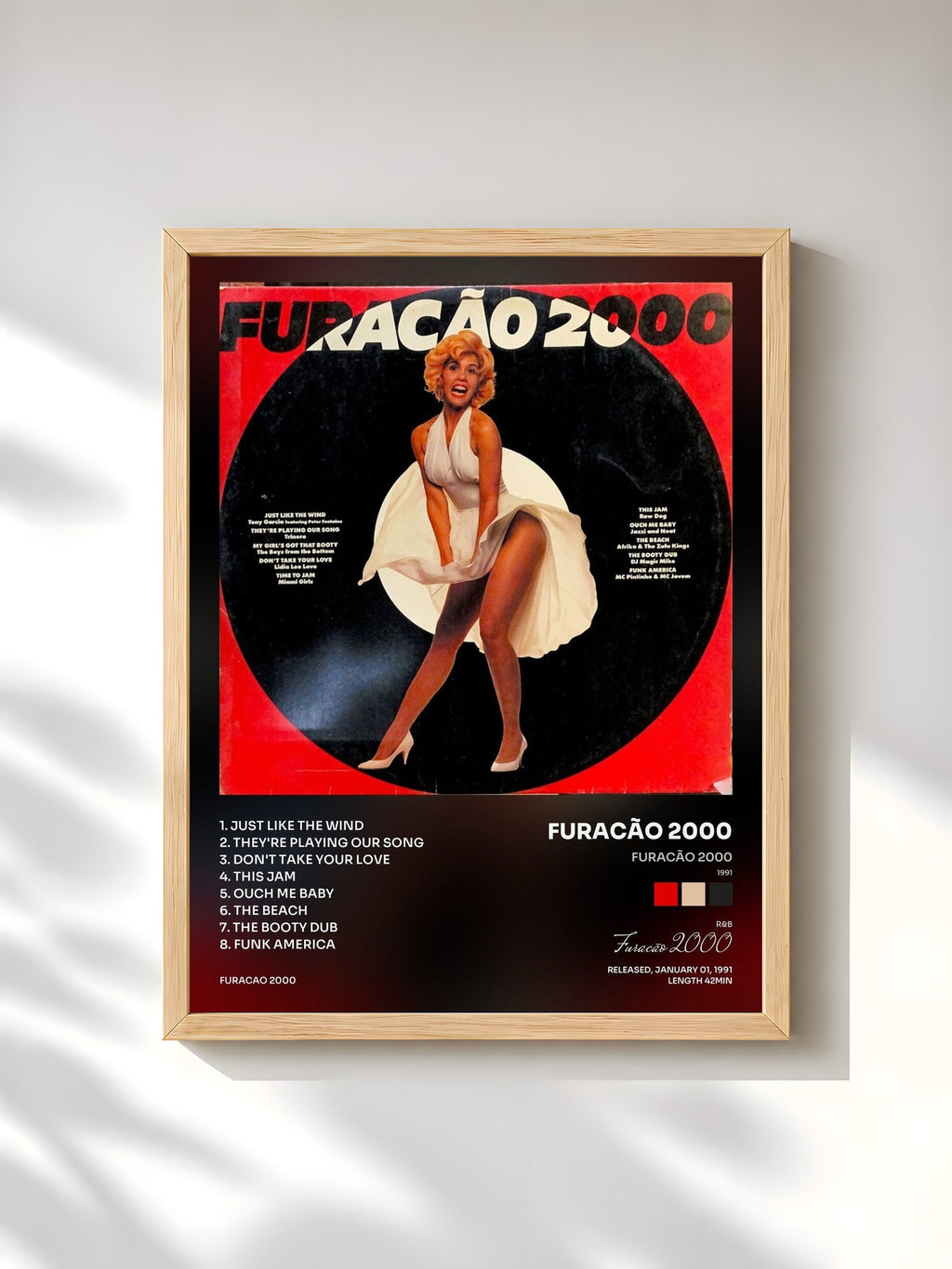 #bois Tableau de l'album Furacão 2000 (1991) de Furacão 2000, cadre en bois brut, imprimé et encadré en France