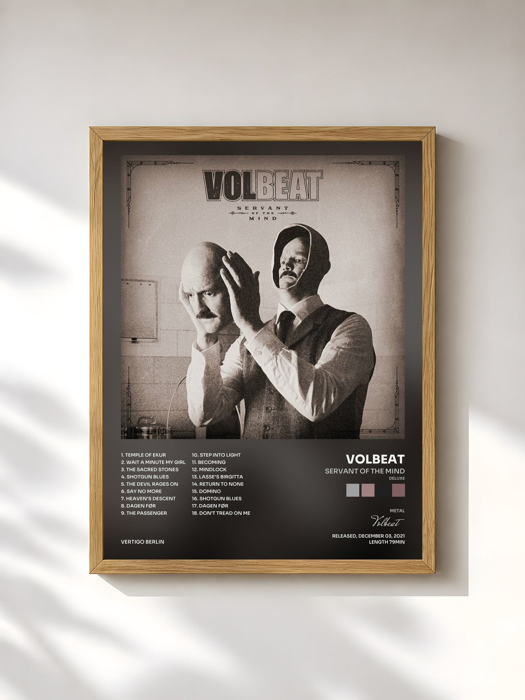 #bois Tableau de l'album Servant Of The Mind (Deluxe) de Volbeat, cadre en bois brut, imprimé et encadré en France