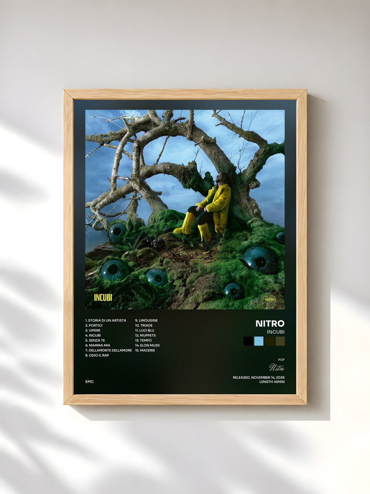 #bois Tableau de l'album Incubi de Nitro, cadre en bois brut, imprimé et encadré en France