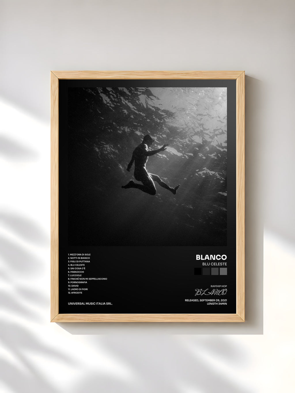 #bois Tableau de l'album Blu Celeste de BLANCO, cadre en bois brut, imprimé et encadré en France