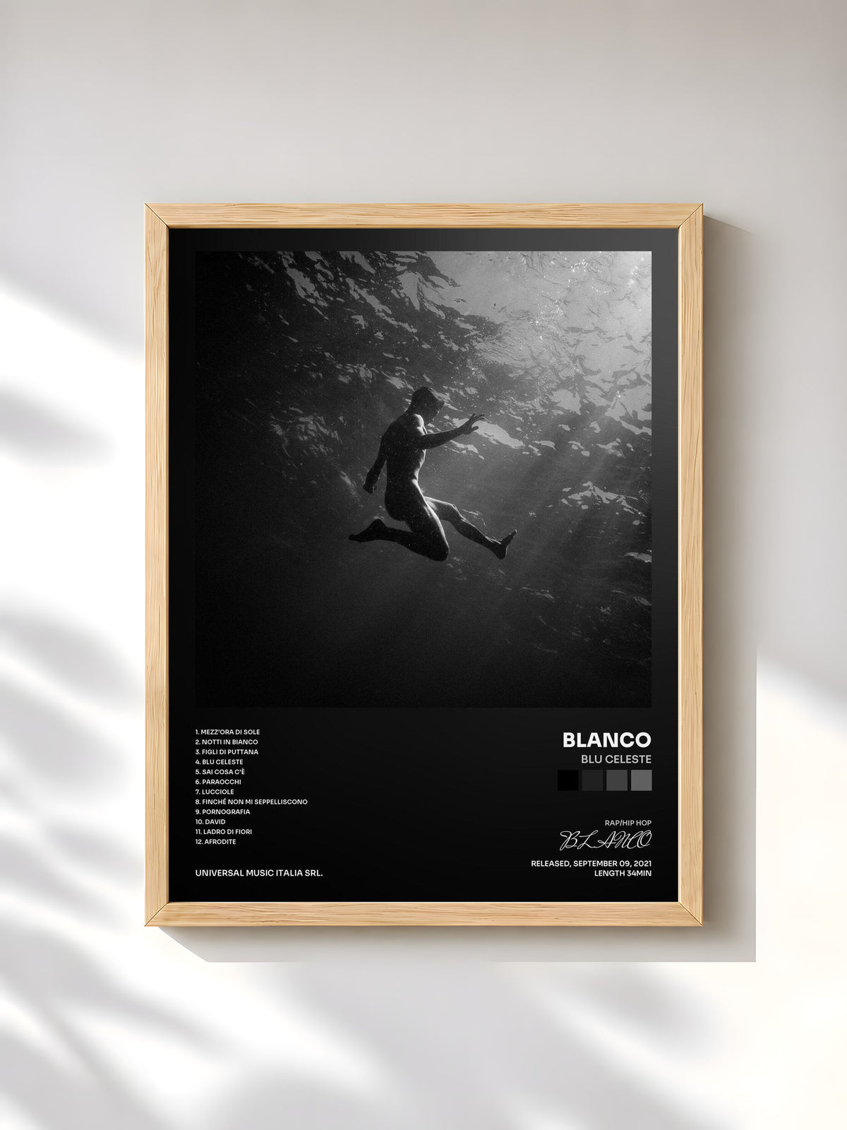 #bois Tableau de l'album Blu Celeste de BLANCO, cadre en bois brut, imprimé et encadré en France