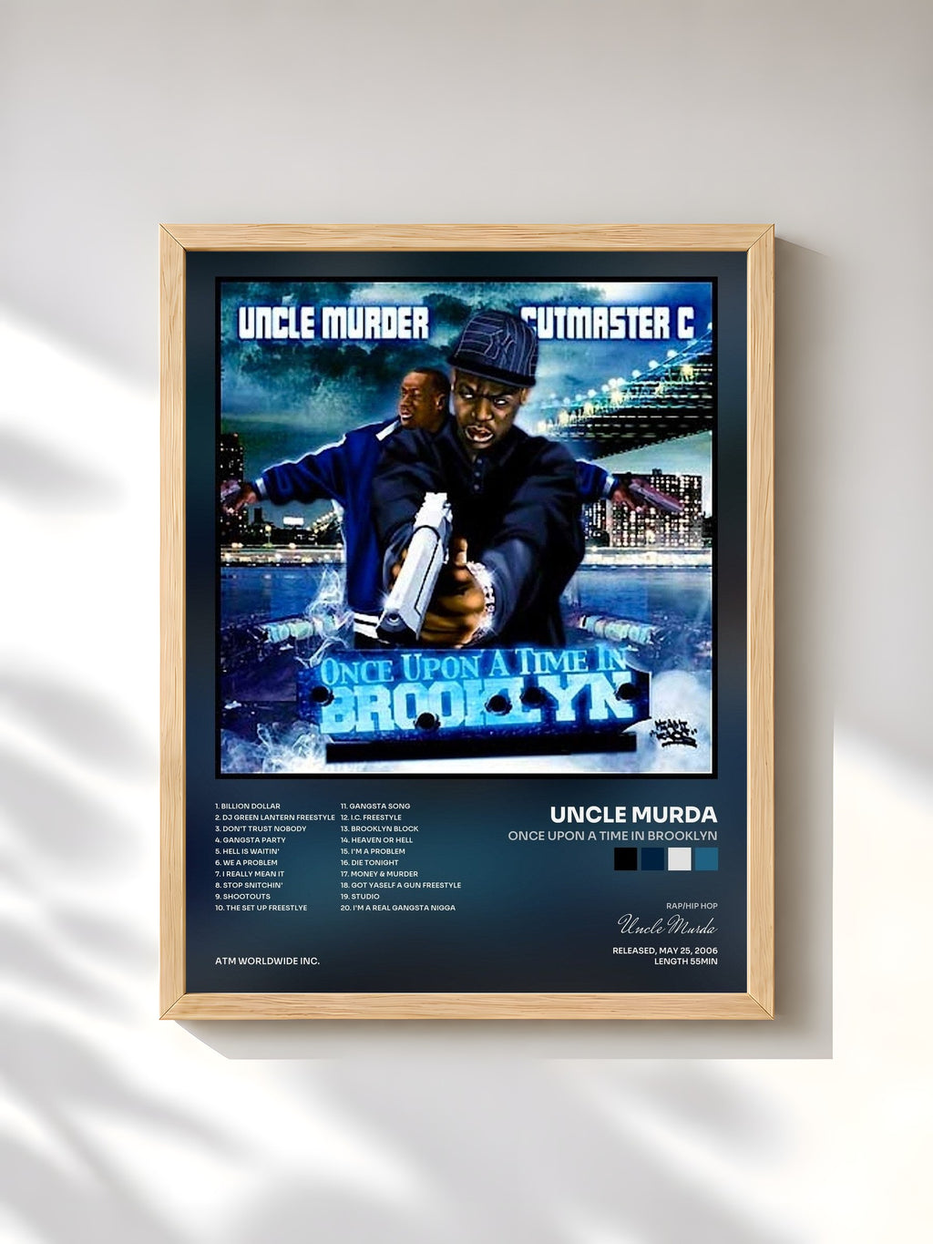 #bois Tableau de l'album Once Upon a Time in Brooklyn de Uncle Murda, cadre en bois brut, imprimé et encadré en France