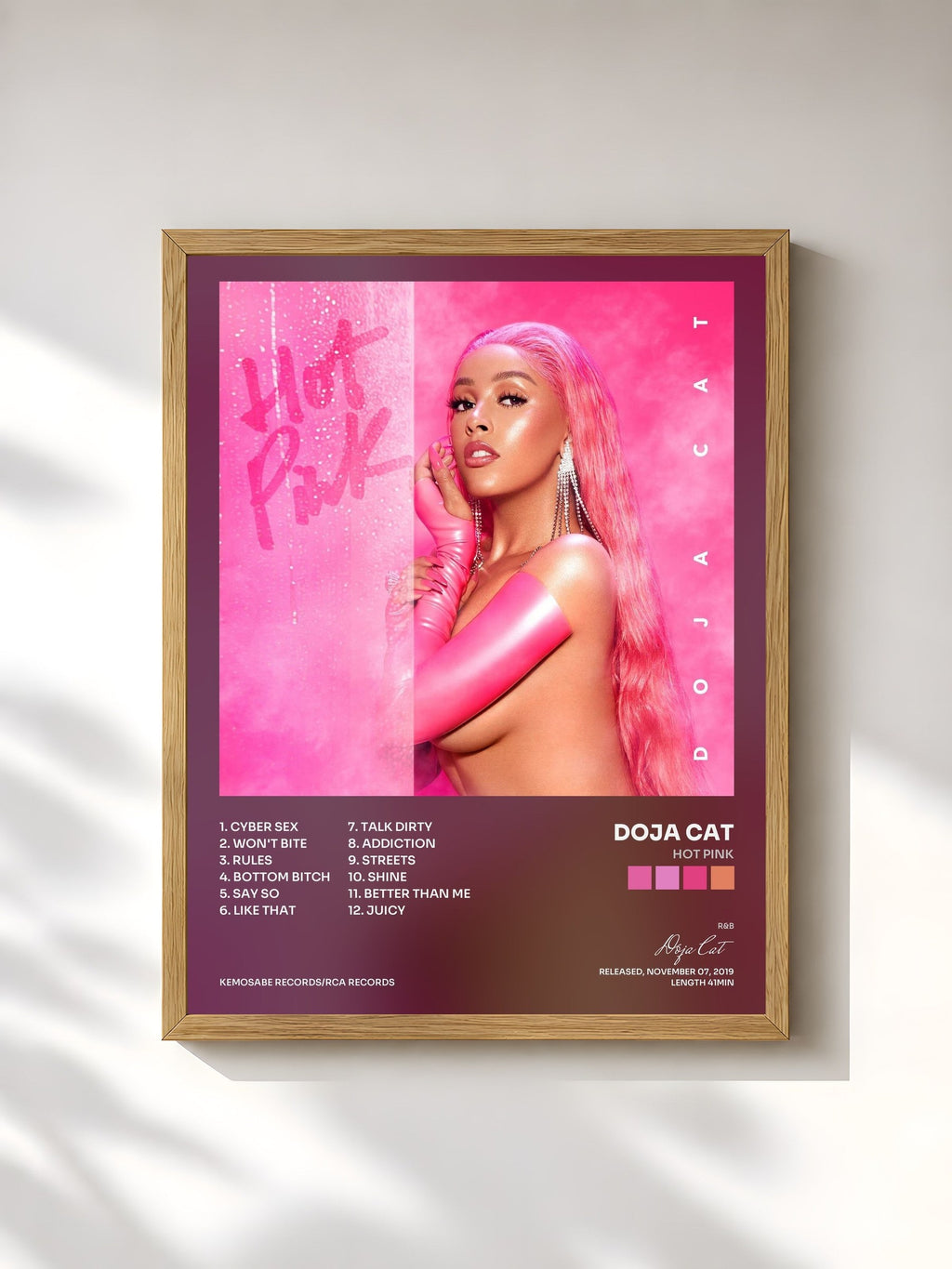 #bois Tableau de l'album Hot Pink de Doja Cat, cadre en bois brut, imprimé et encadré en France