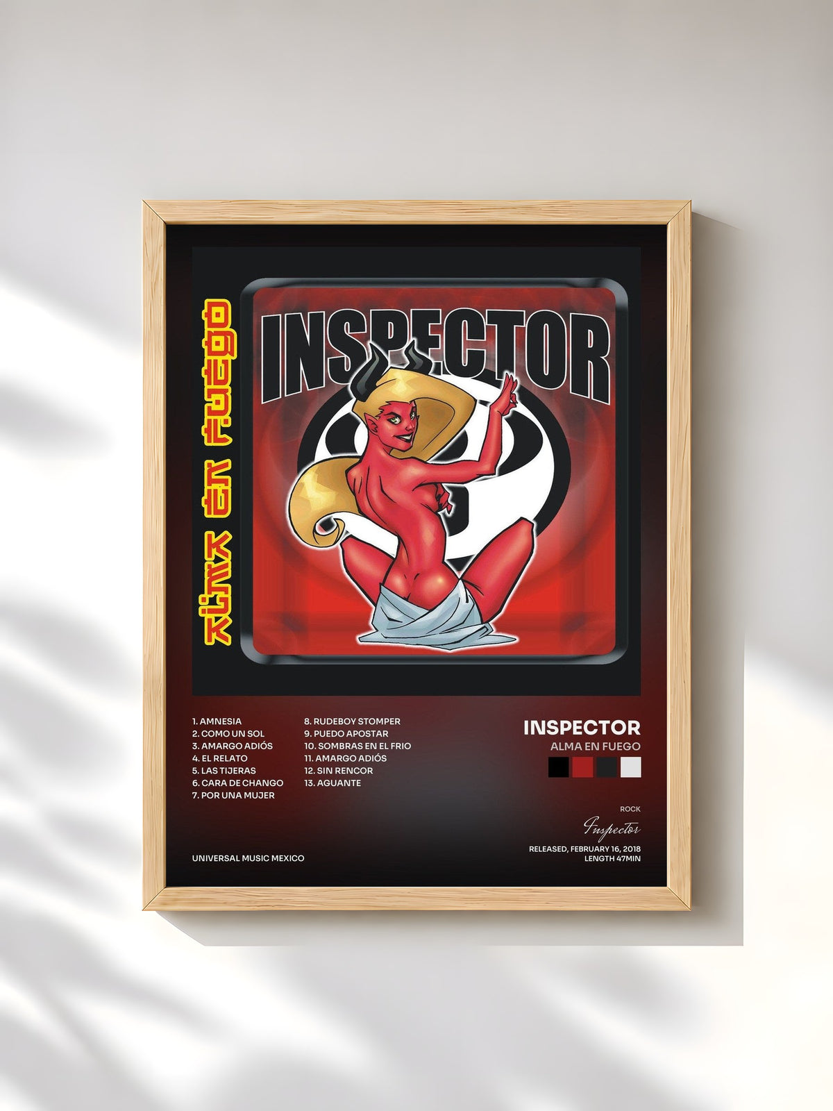 #bois Tableau de l'album Alma En Fuego de Inspector, cadre en bois brut, imprimé et encadré en France