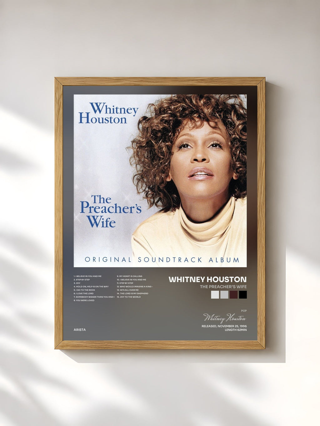 #bois Tableau de l'album The Preacher's Wife de Whitney Houston, cadre en bois brut, imprimé et encadré en France