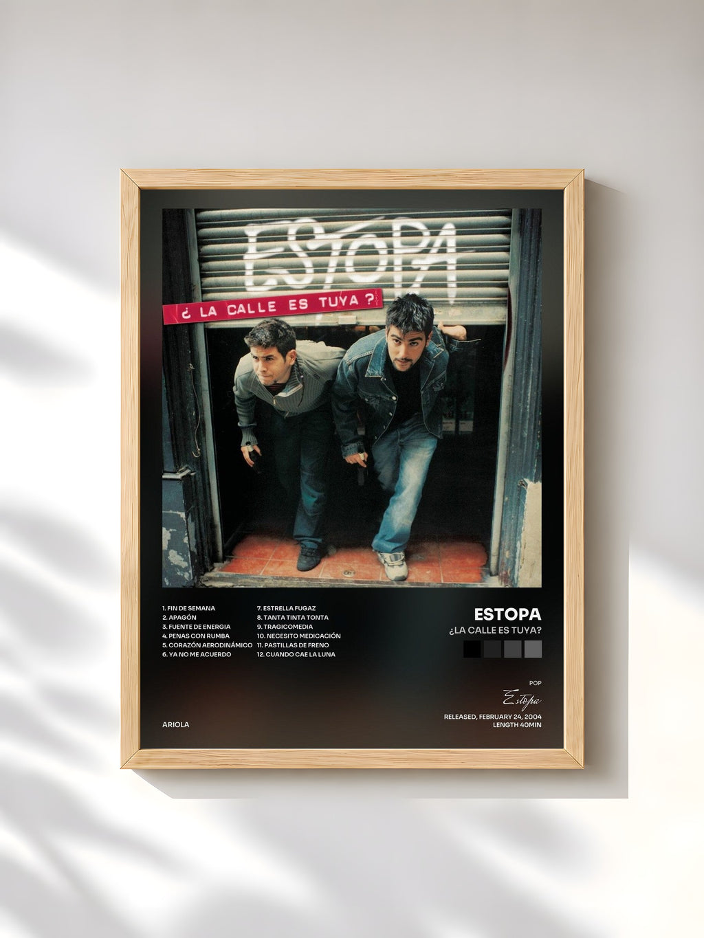 #bois Tableau de l'album ¿La Calle Es Tuya? de Estopa, cadre en bois brut, imprimé et encadré en France