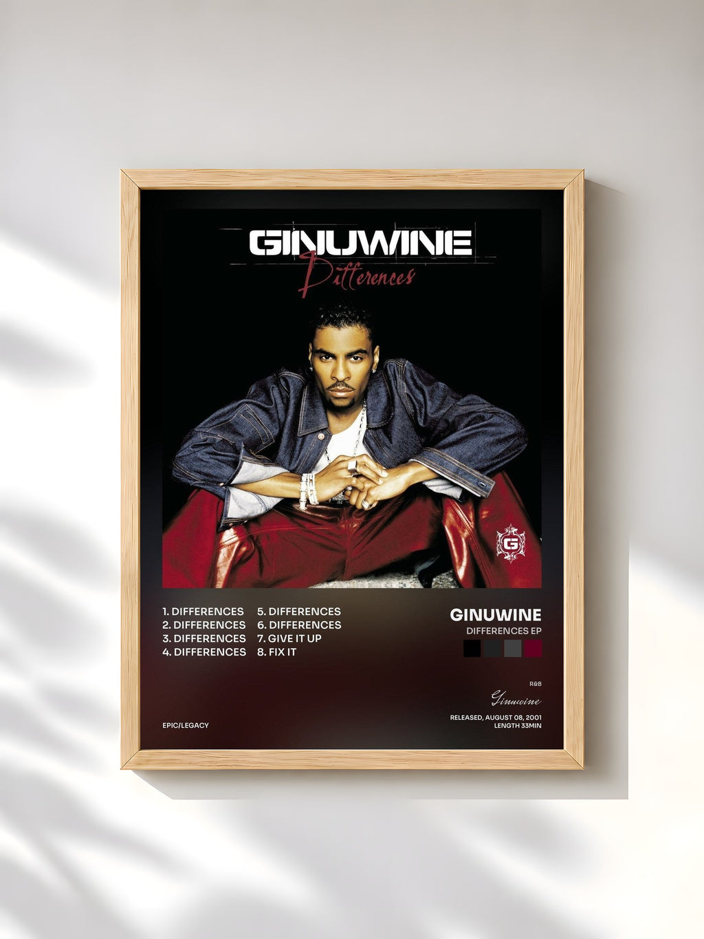#bois Tableau de l'album Differences EP de Ginuwine, cadre en bois brut, imprimé et encadré en France