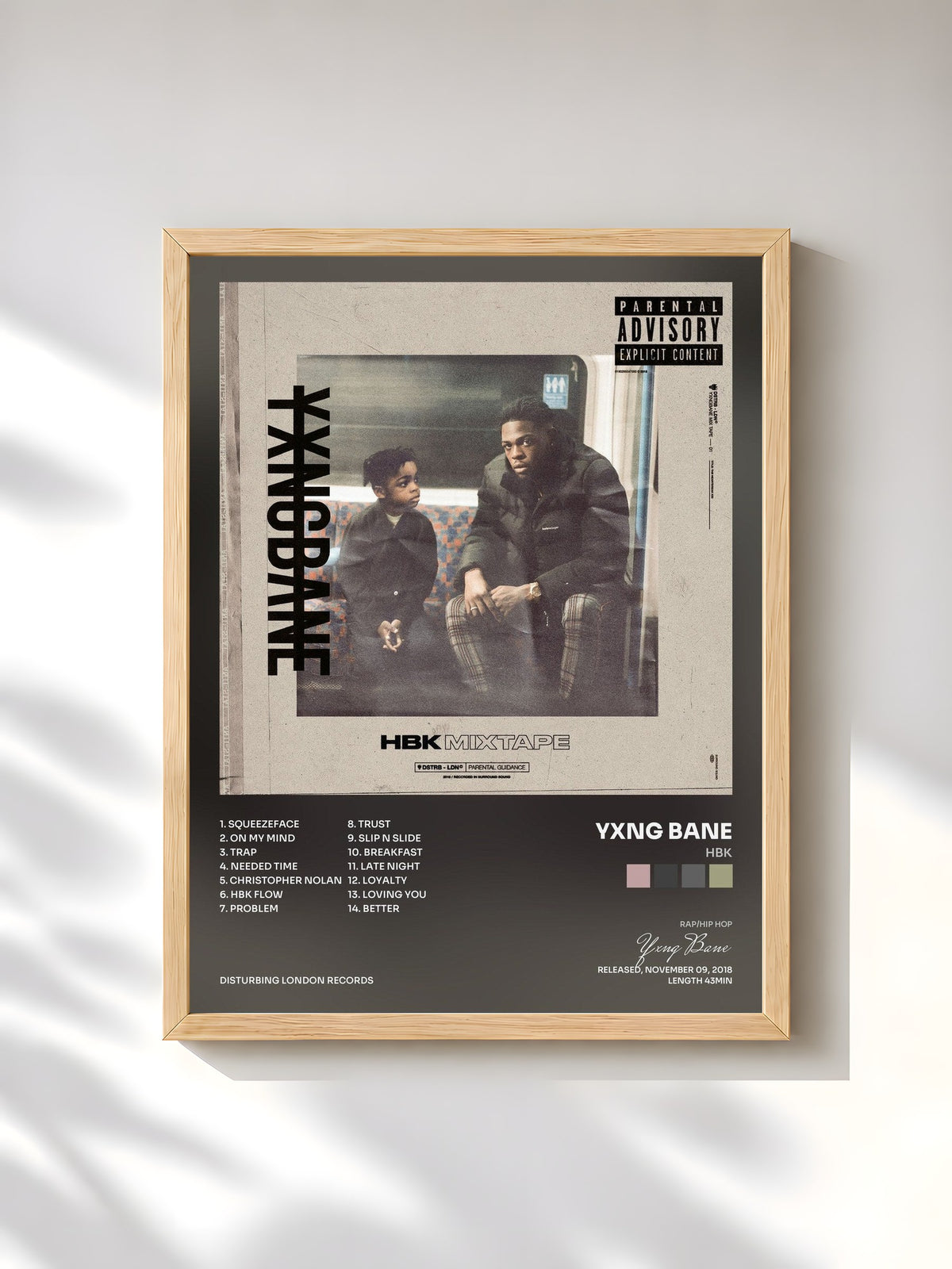 #bois Tableau de l'album HBK de Yxng Bane, cadre en bois brut, imprimé et encadré en France
