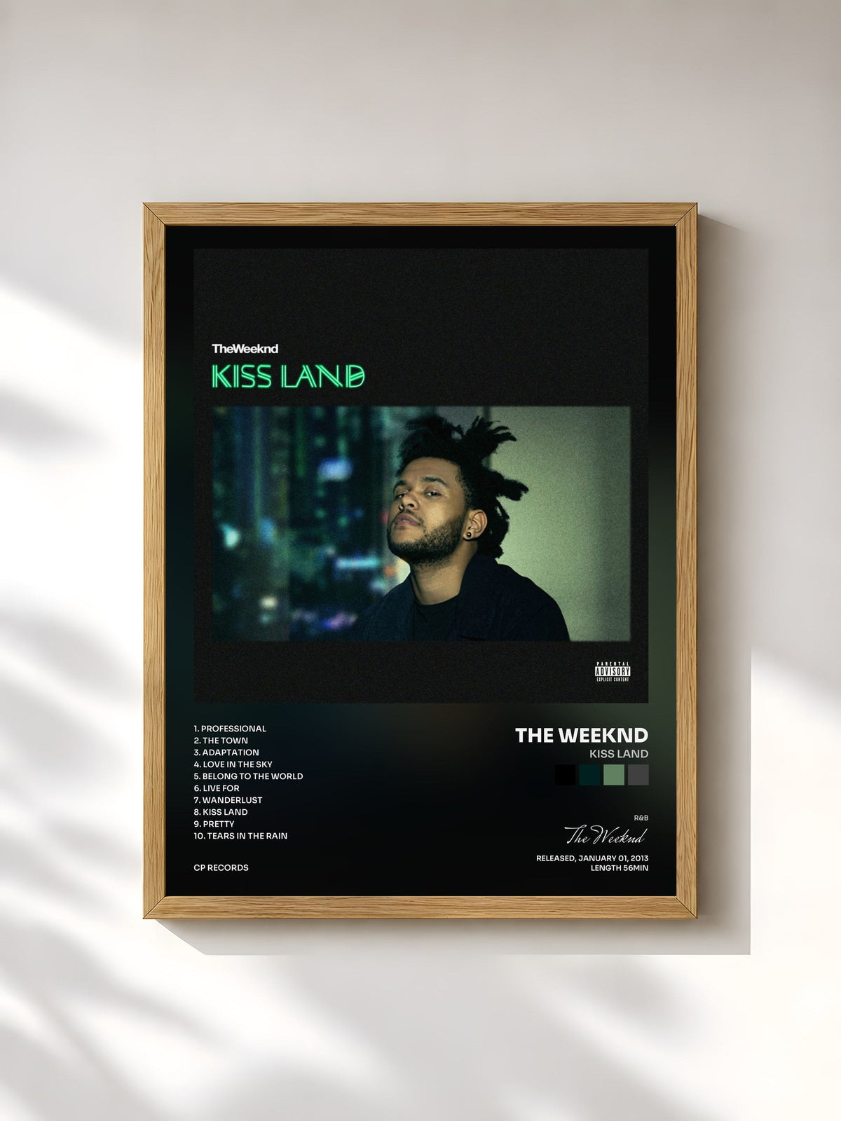 #bois Tableau de l'album Kiss Land de The Weeknd, cadre en bois brut, imprimé et encadré en France