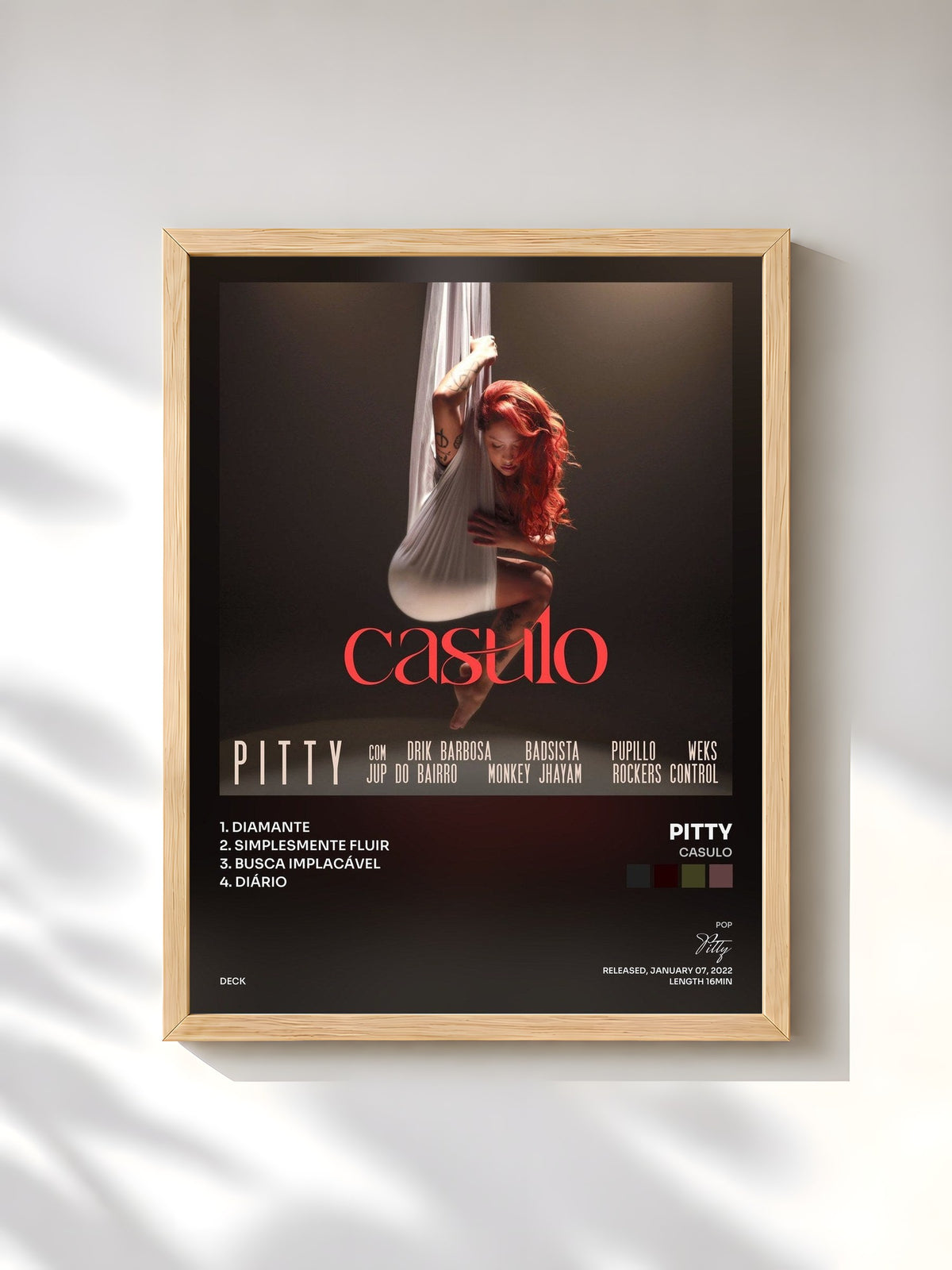 #bois Tableau de l'album Casulo de Pitty, cadre en bois brut, imprimé et encadré en France