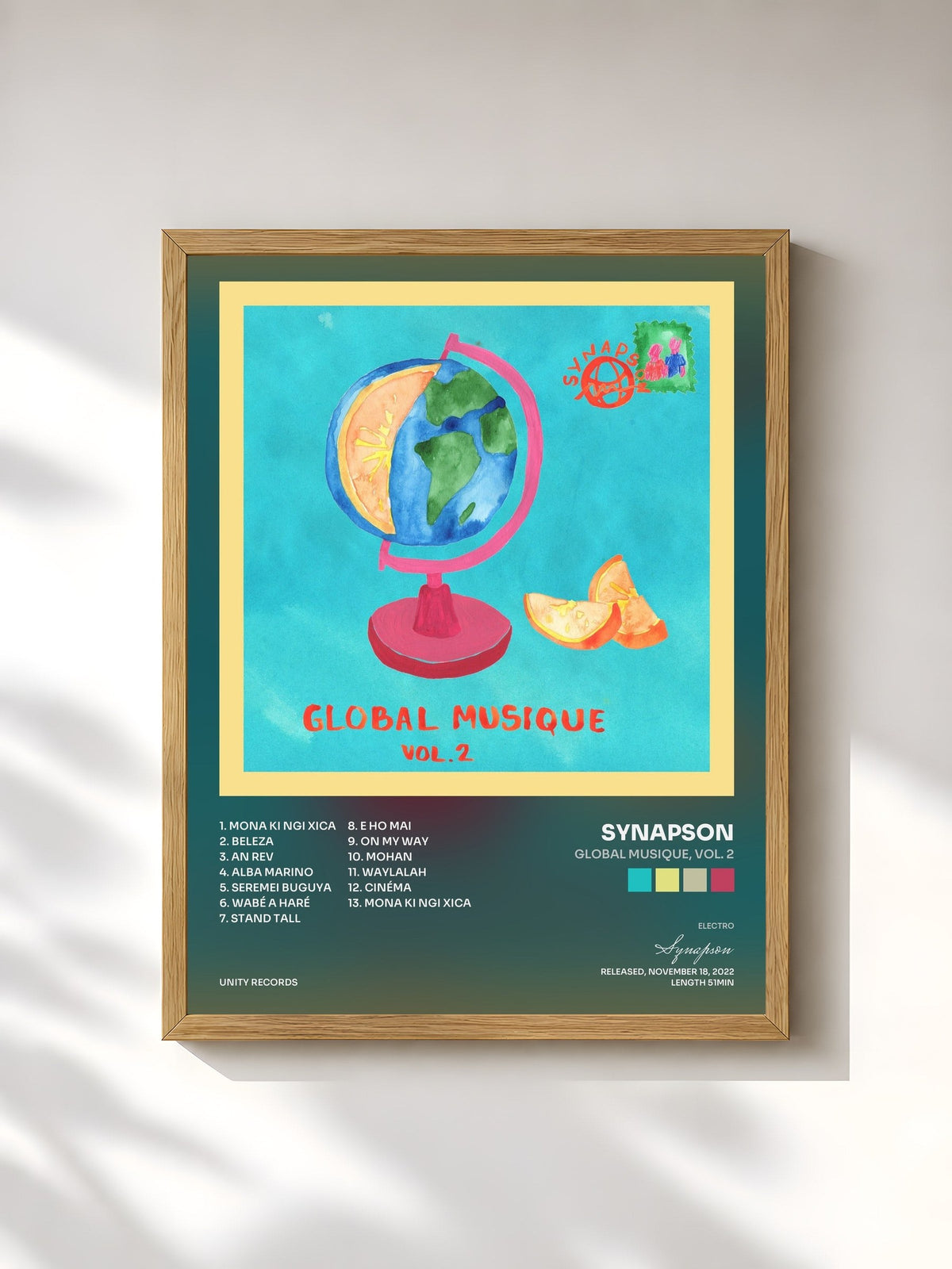 #bois Tableau de l'album Global Musique, Vol. 2 de Synapson, cadre en bois brut, imprimé et encadré en France