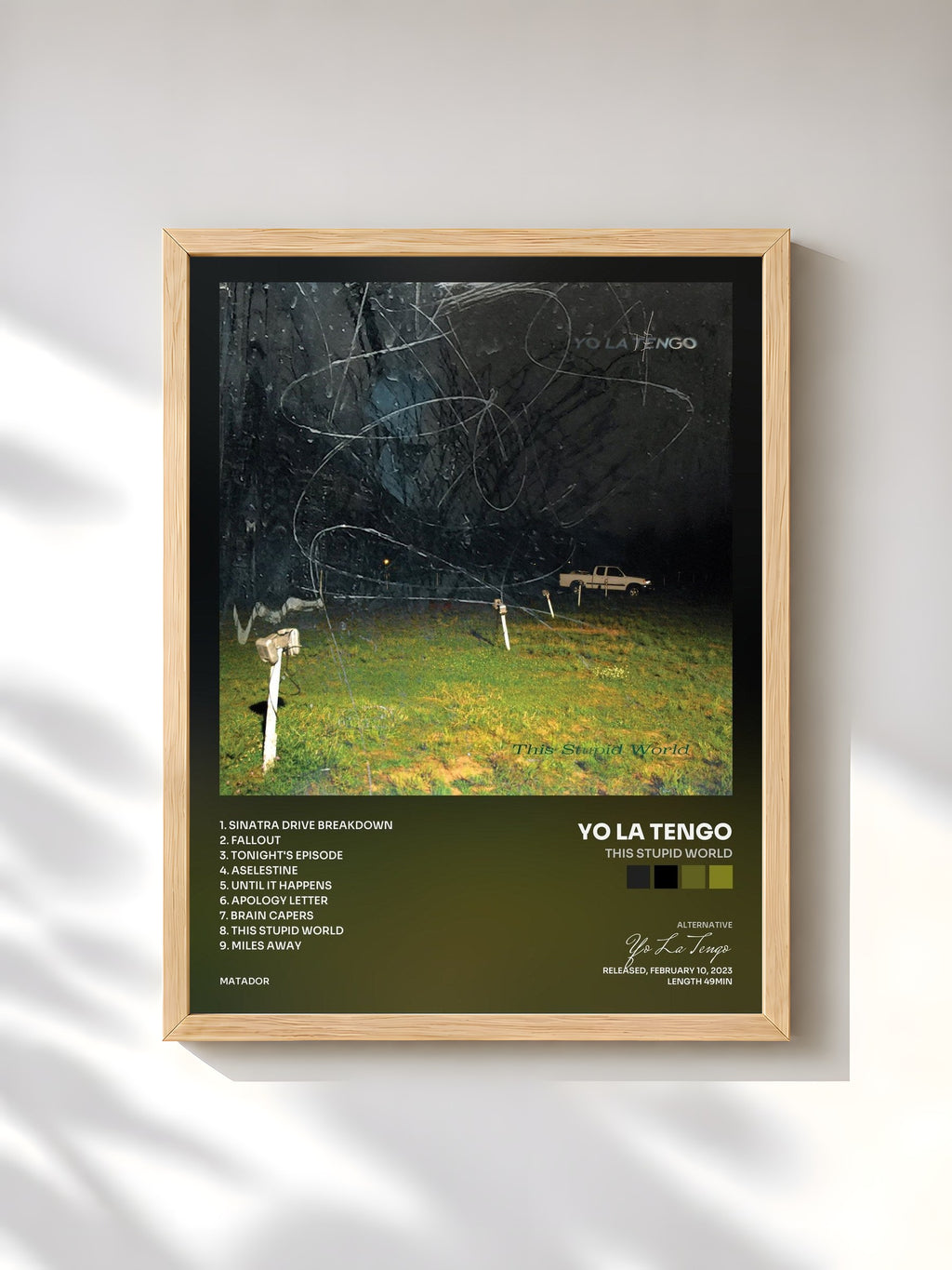 #bois Tableau de l'album This Stupid World de Yo La Tengo, cadre en bois brut, imprimé et encadré en France