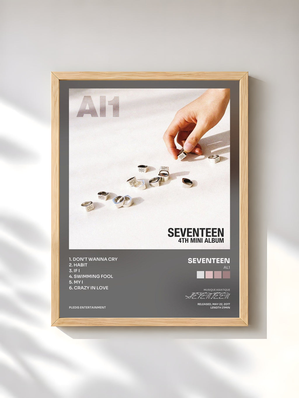 #bois Tableau de l'album Al1 de SEVENTEEN, cadre en bois brut, imprimé et encadré en France