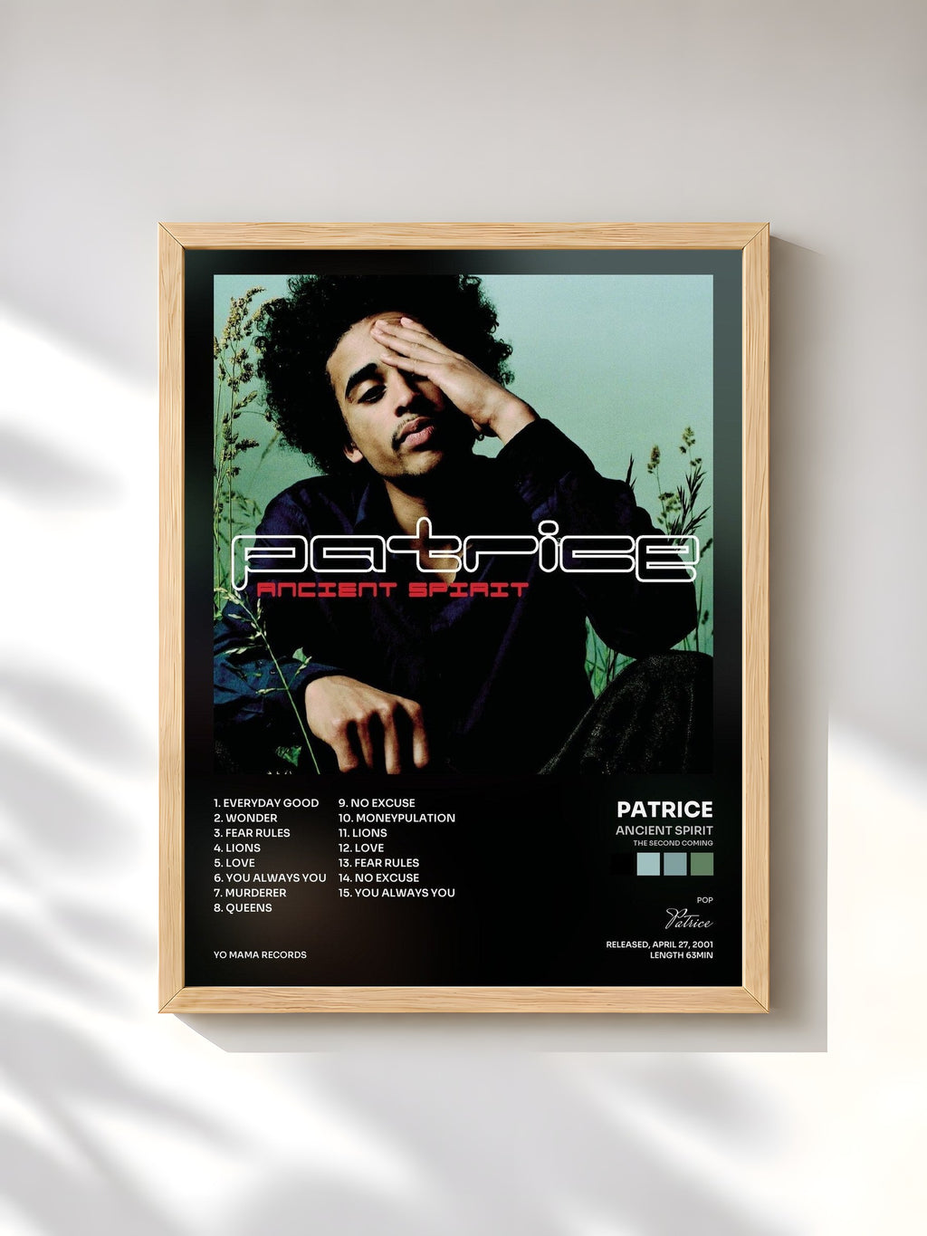 #bois Tableau de l'album Ancient Spirit (The Second Coming) de Patrice, cadre en bois brut, imprimé et encadré en France