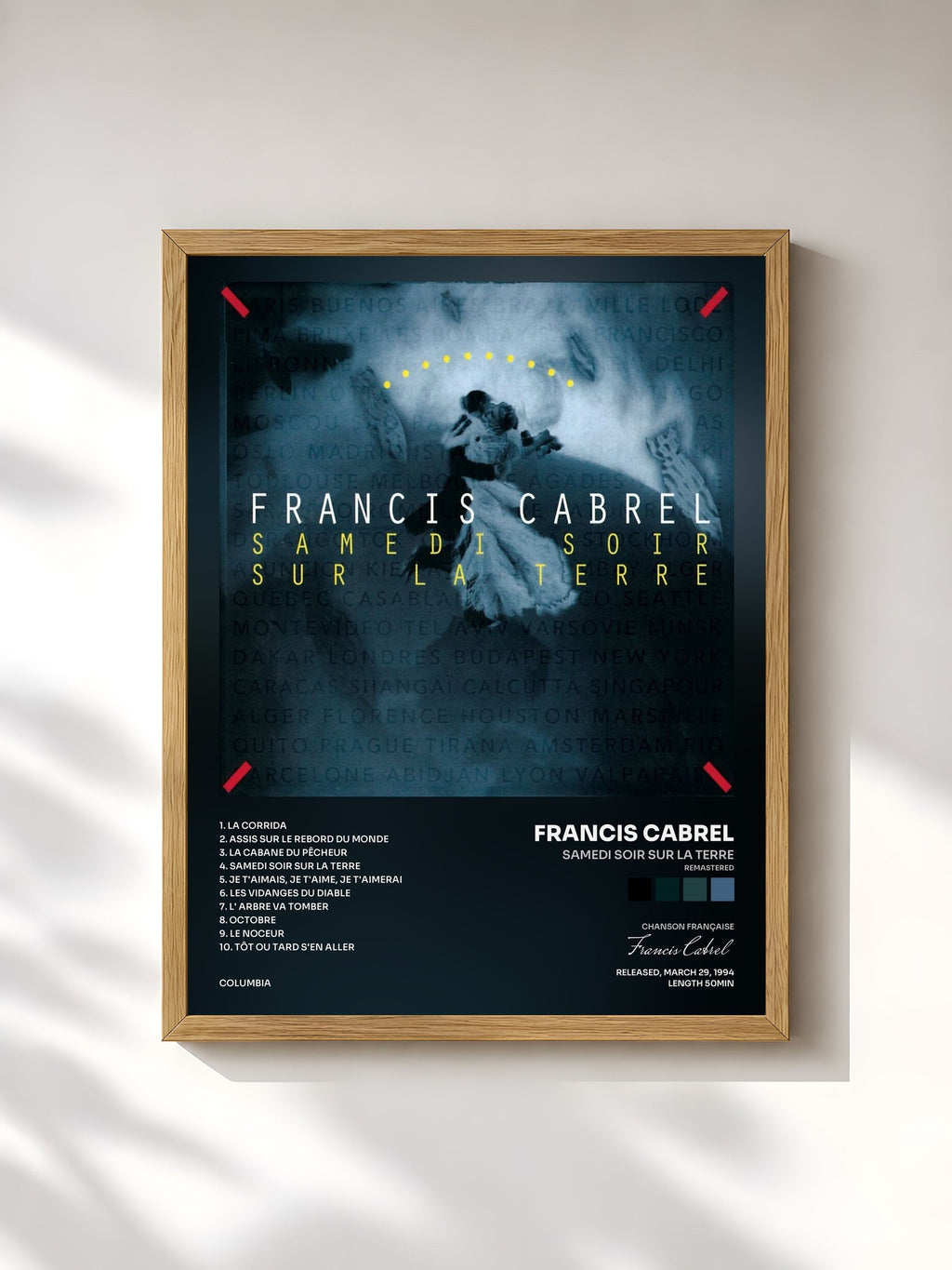 #bois Tableau de l'album Samedi soir sur la terre (Remastered) de Francis Cabrel, cadre en bois brut, imprimé et encadré en France