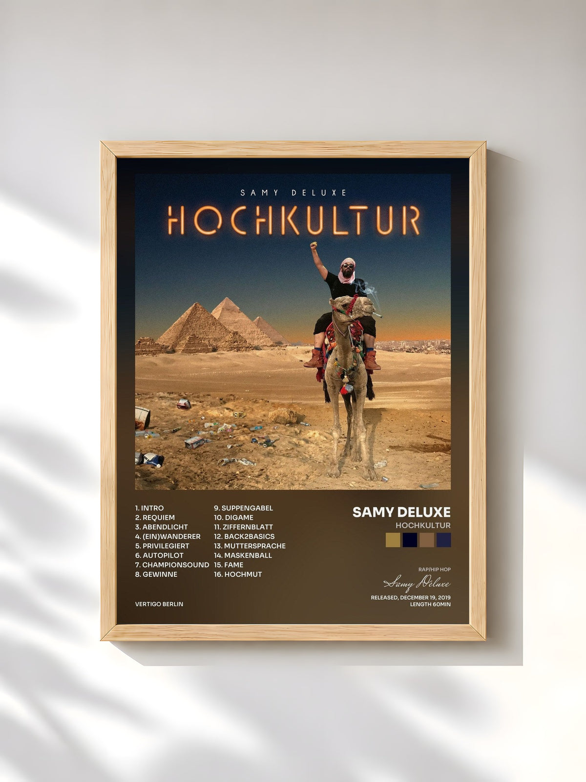 #bois Tableau de l'album Hochkultur de Samy Deluxe, cadre en bois brut, imprimé et encadré en France