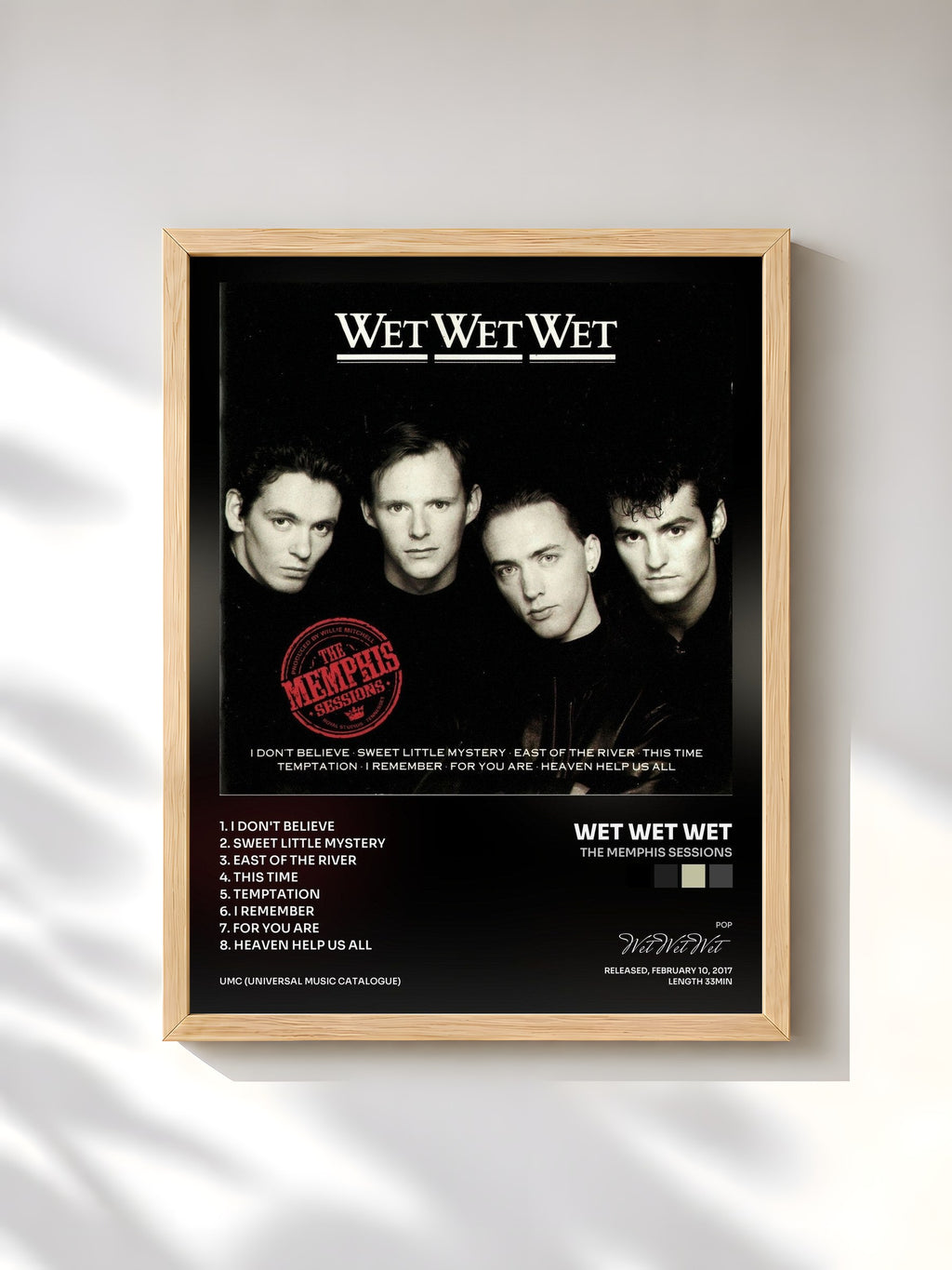#bois Tableau de l'album The Memphis Sessions de Wet Wet Wet, cadre en bois brut, imprimé et encadré en France