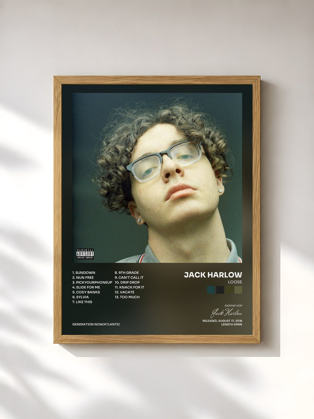 #bois Tableau de l'album Loose de Jack Harlow, cadre en bois brut, imprimé et encadré en France