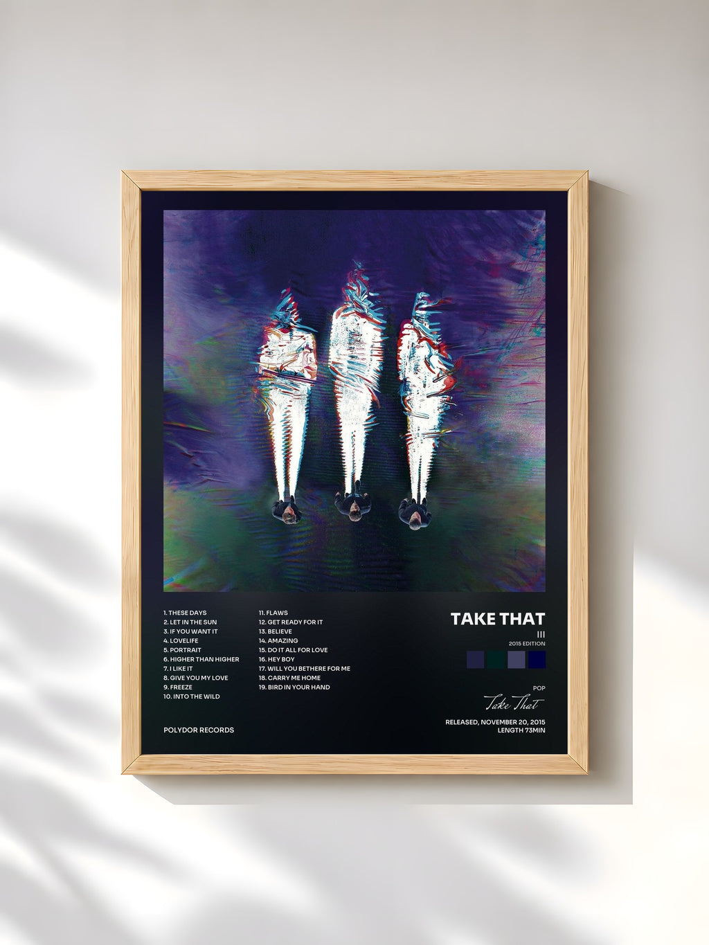 #bois Tableau de l'album III (2015 Edition) de Take That, cadre en bois brut, imprimé et encadré en France