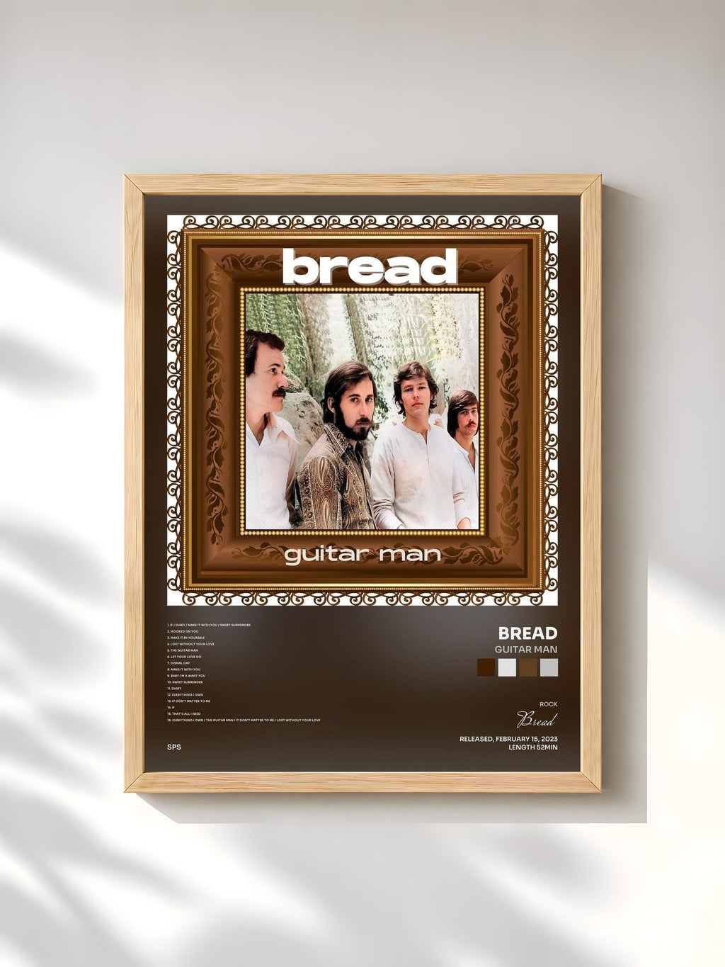 #bois Tableau de l'album Guitar Man de Bread, cadre en bois brut, imprimé et encadré en France