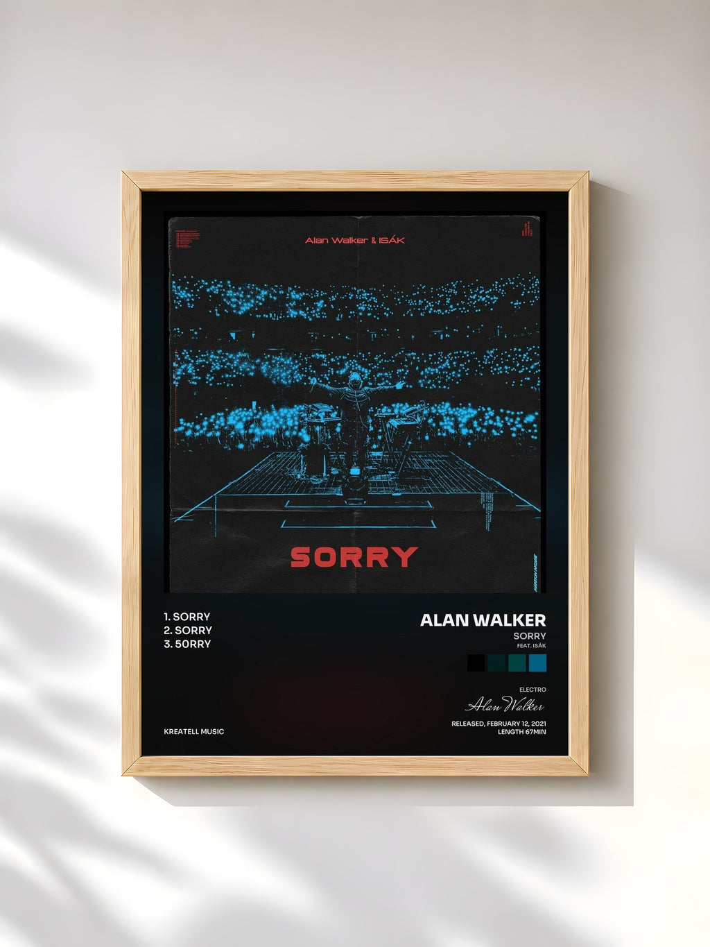 #bois Tableau de l'album Sorry (feat. ISÁK) de Alan Walker, cadre en bois brut, imprimé et encadré en France