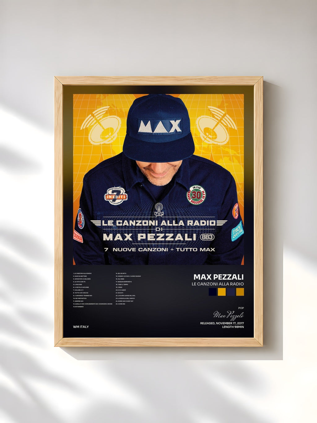 #bois Tableau de l'album Le canzoni alla radio de Max Pezzali, cadre en bois brut, imprimé et encadré en France