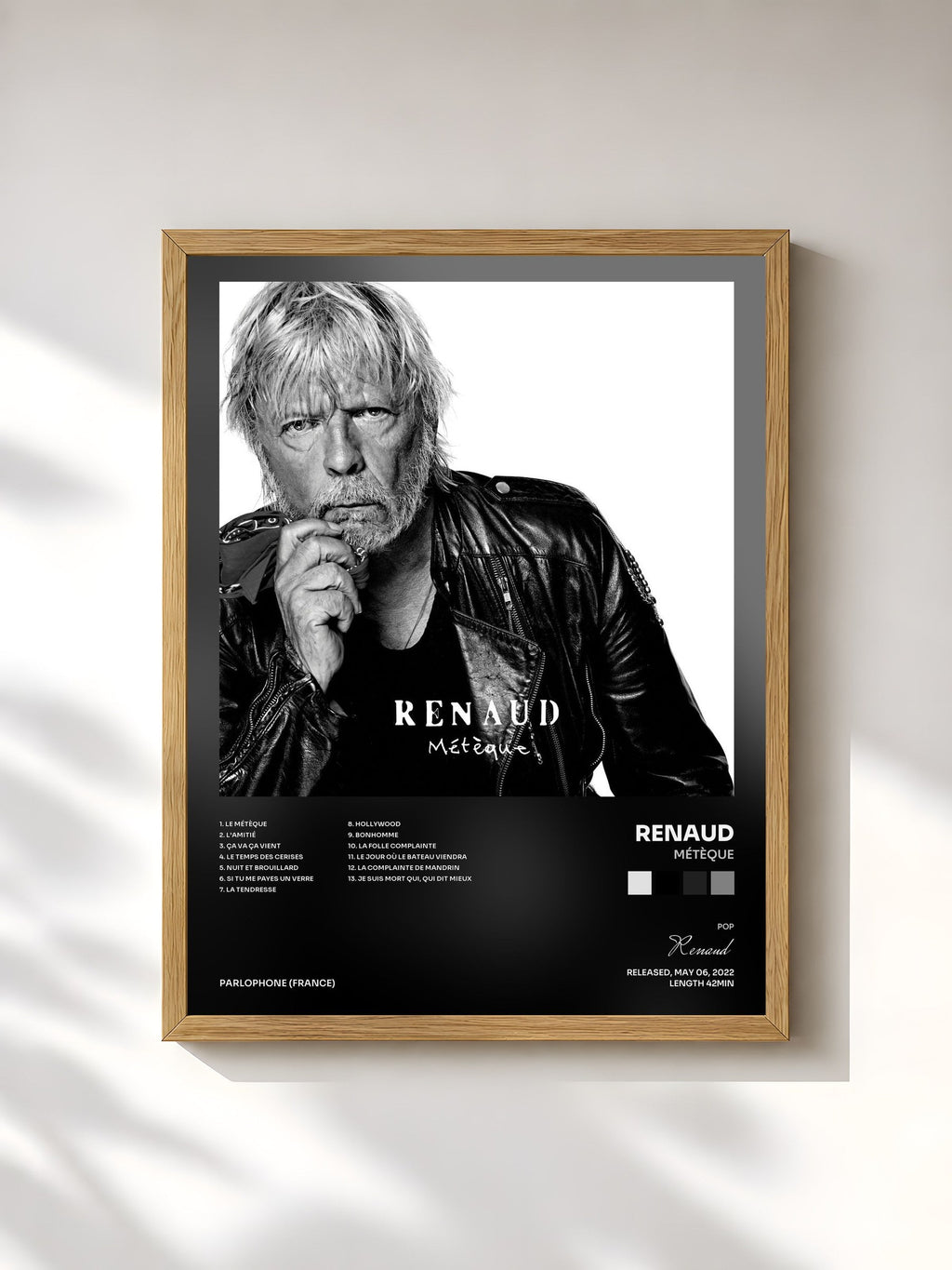 #bois Tableau de l'album Métèque de Renaud, cadre en bois brut, imprimé et encadré en France