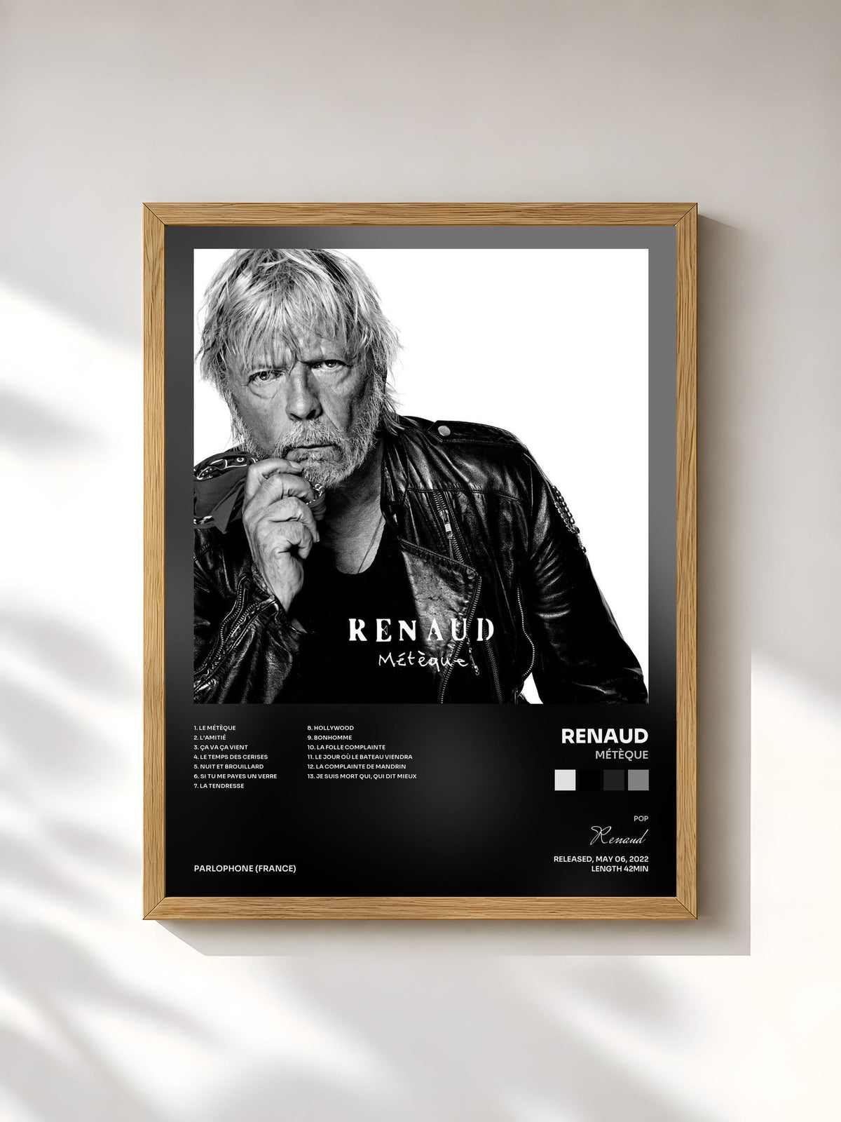 #bois Tableau de l'album Métèque de Renaud, cadre en bois brut, imprimé et encadré en France