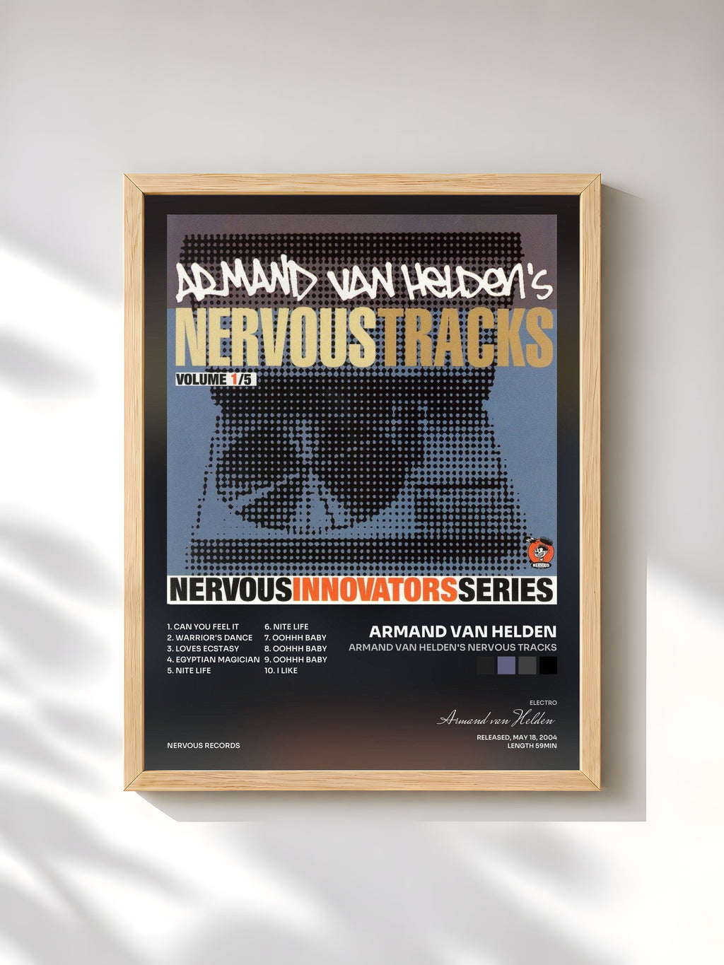 #bois Tableau de l'album Armand Van Helden's Nervous Tracks de Armand van Helden, cadre en bois brut, imprimé et encadré en France