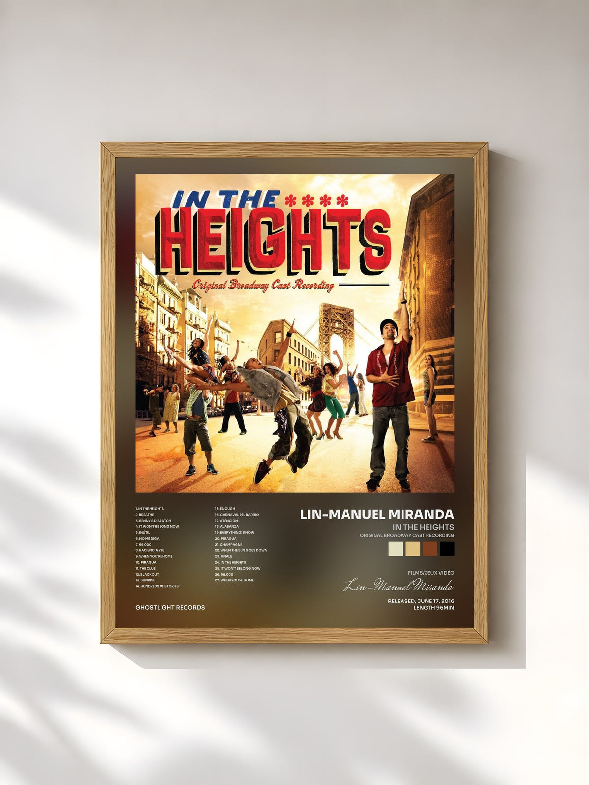 #bois Tableau de l'album In the Heights (Original Broadway Cast Recording) de Lin-Manuel Miranda, cadre en bois brut, imprimé et encadré en France