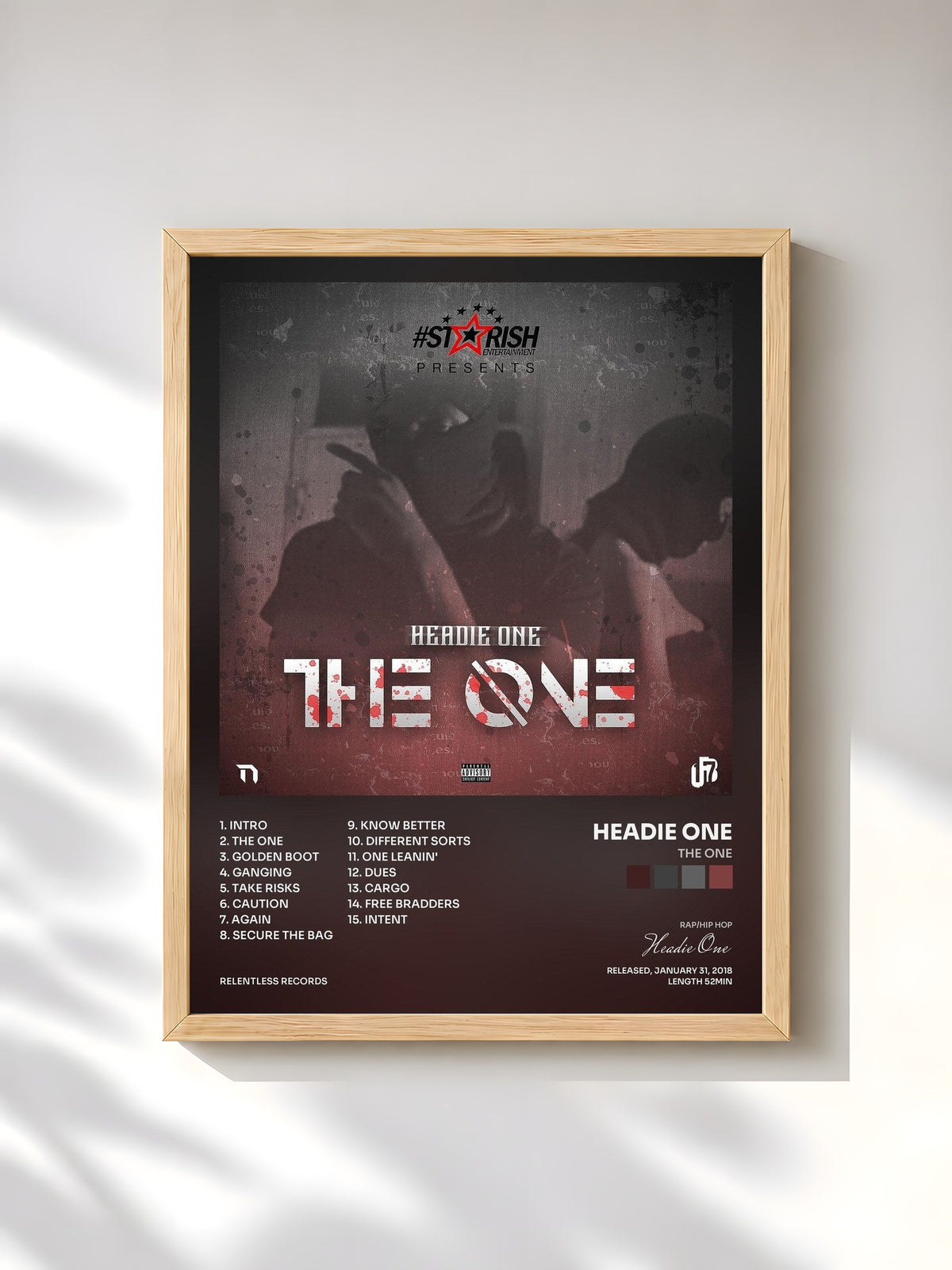 #bois Tableau de l'album The One de Headie One, cadre en bois brut, imprimé et encadré en France